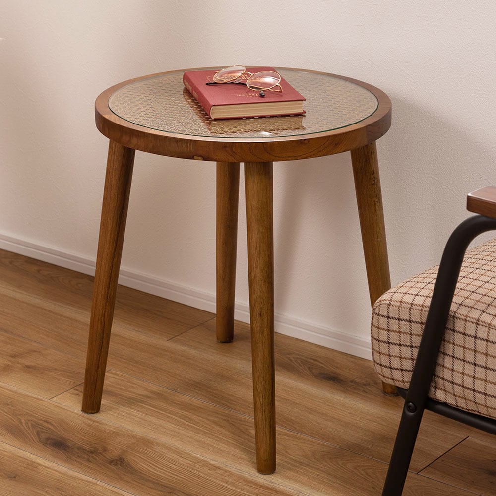 ラタン ラウンド ガラス テーブル M | FIGARO