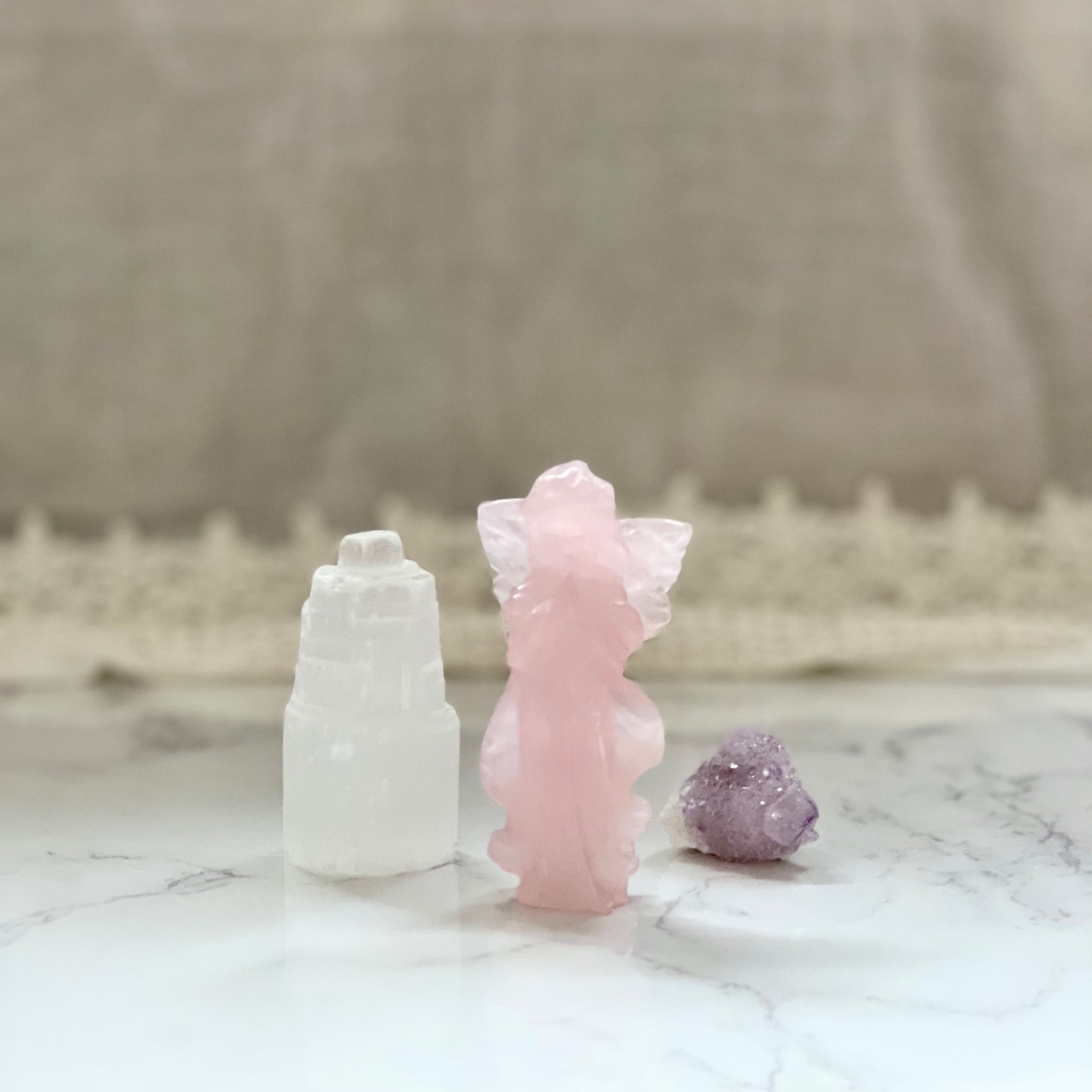 再販!愛の石ローズクォーツの天使モチーフ＊エンジェル＊天然石