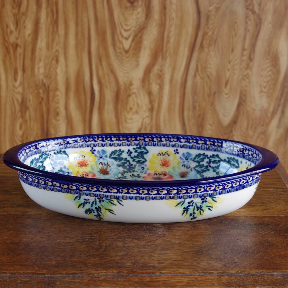 新品】 ポーランド食器 ポーリッシュポタリー グラタン皿 三色花柄