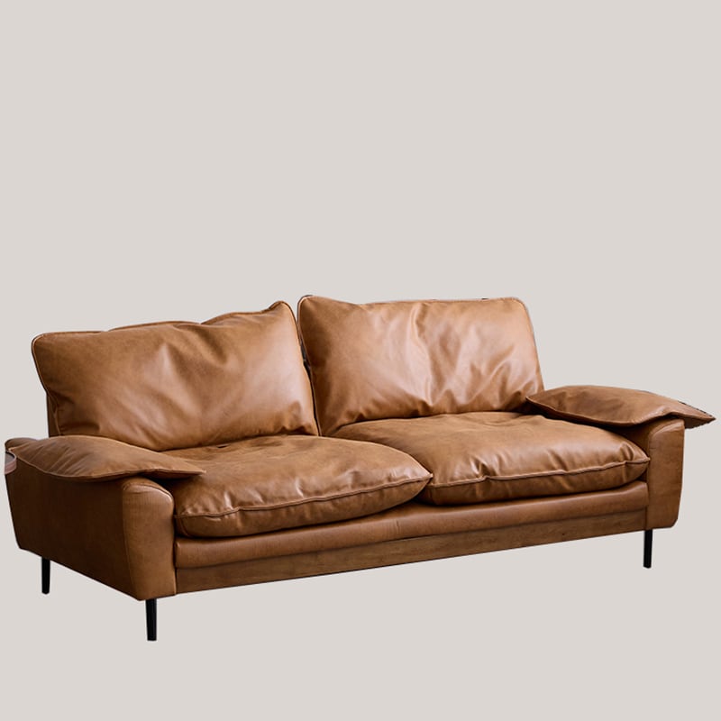 3人掛け ソファ ファブリックレザー キャメル ブラウン ヴィンテージ調