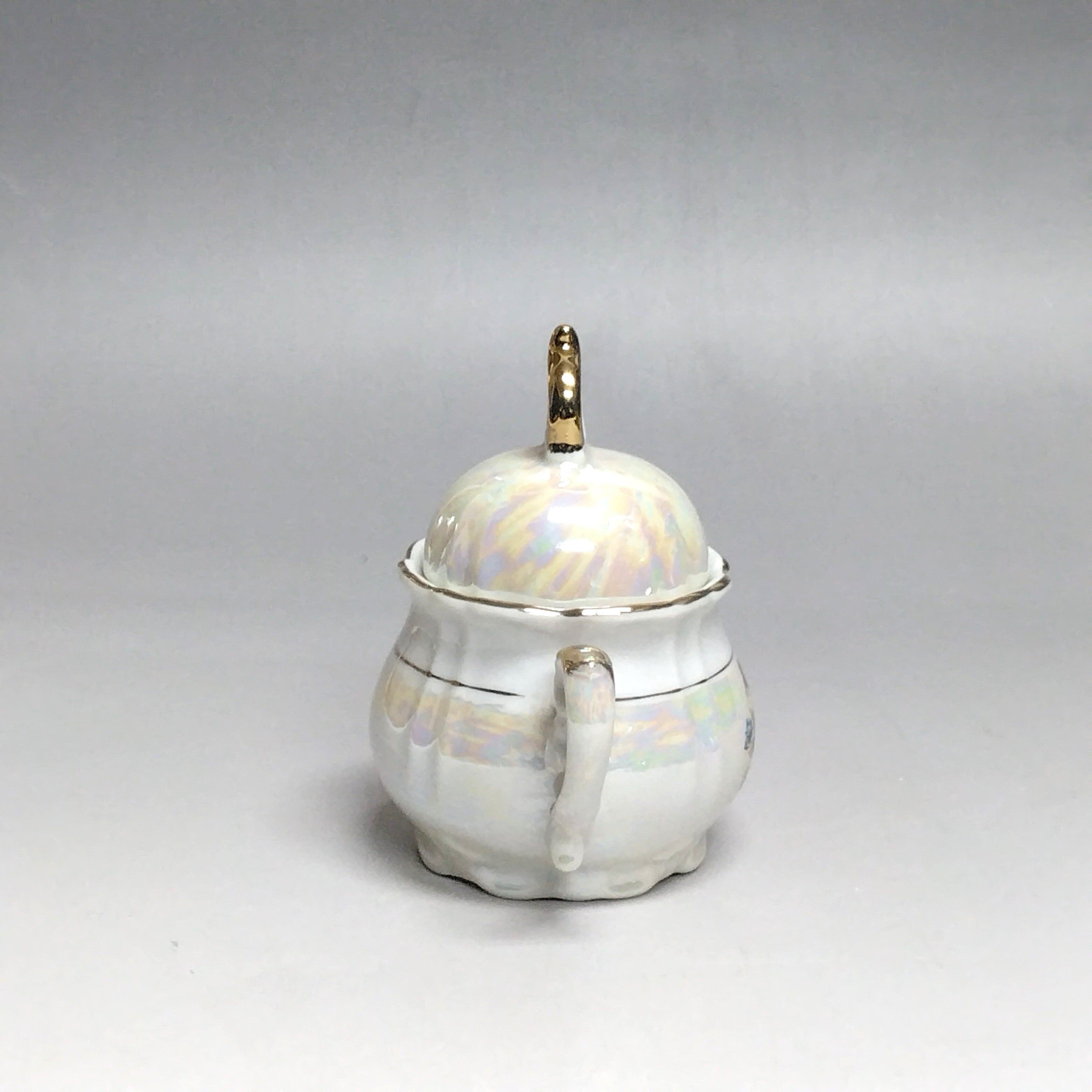 昭和レトロ ラスター彩のかわいい金彩花文 シュガーポット 1客 昭和40