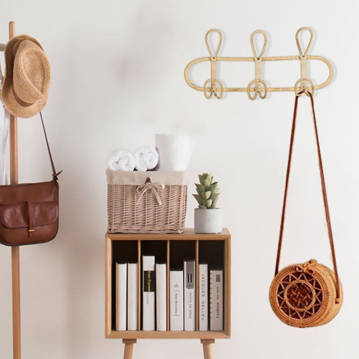 ラタン ウォールハンガー 3連 フック ハンガーラック ラタン 籐 籐家具