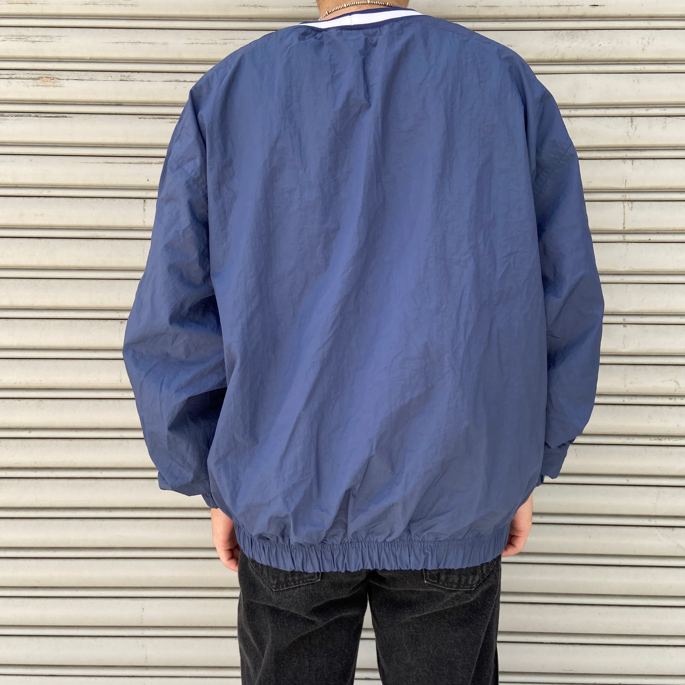 90s NIKE ナイキ ナイロンプルオーバー ピステ スウォッシュ 紺 XL