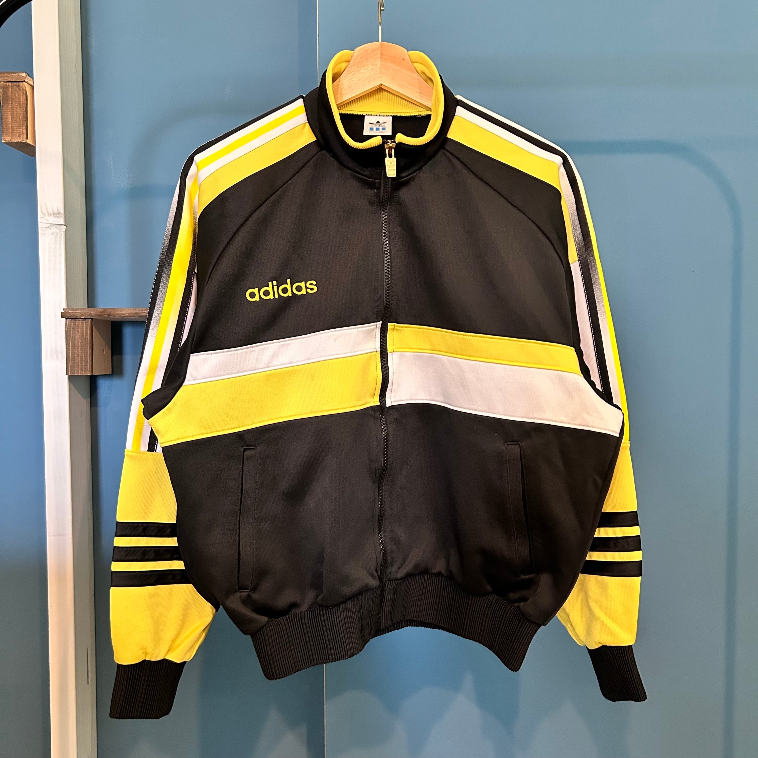 adidas】トラックジャケット デサント 刺繍ロゴ ブラック×イエロー L