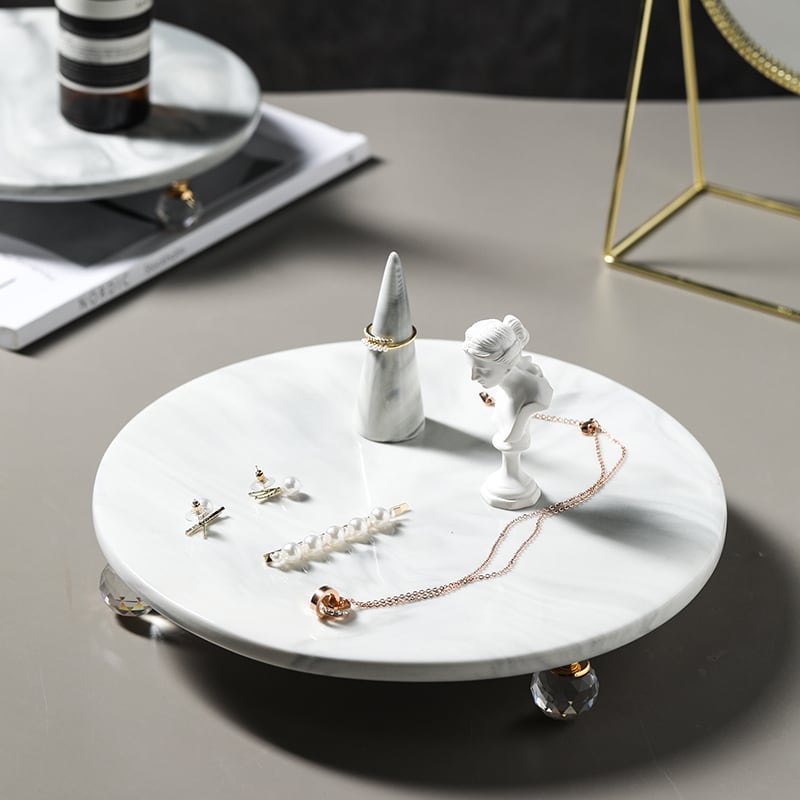 15cm】大理石柄プレート クリスタル 脚付き ビジュー脚 トレイ