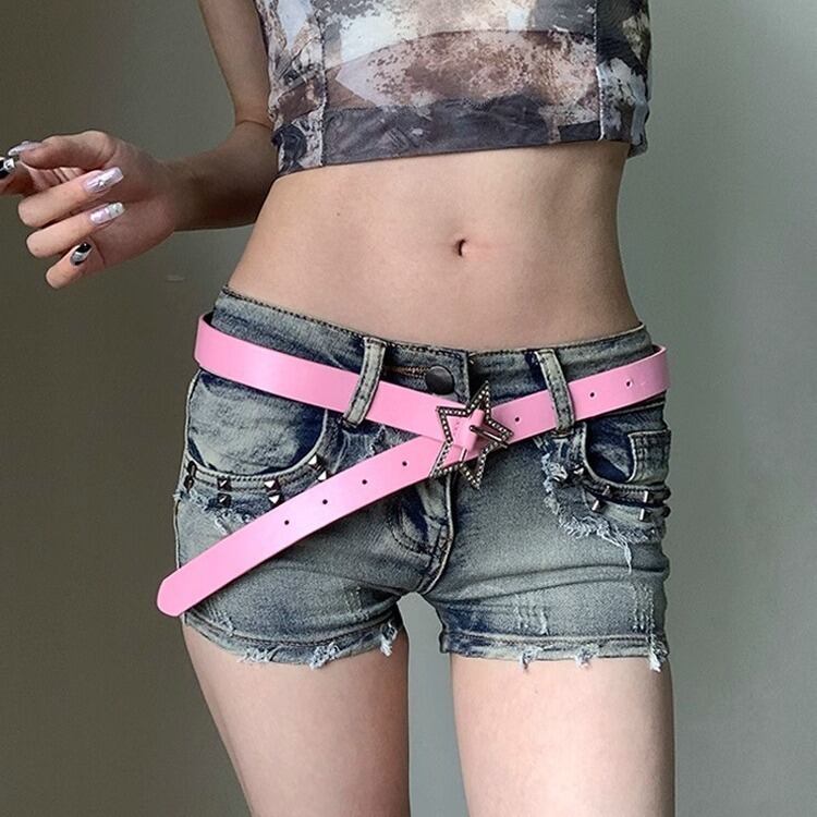 令和ギャル ベルト 星柄 Y2K 太ベルト かわいい ピンク 黒 白