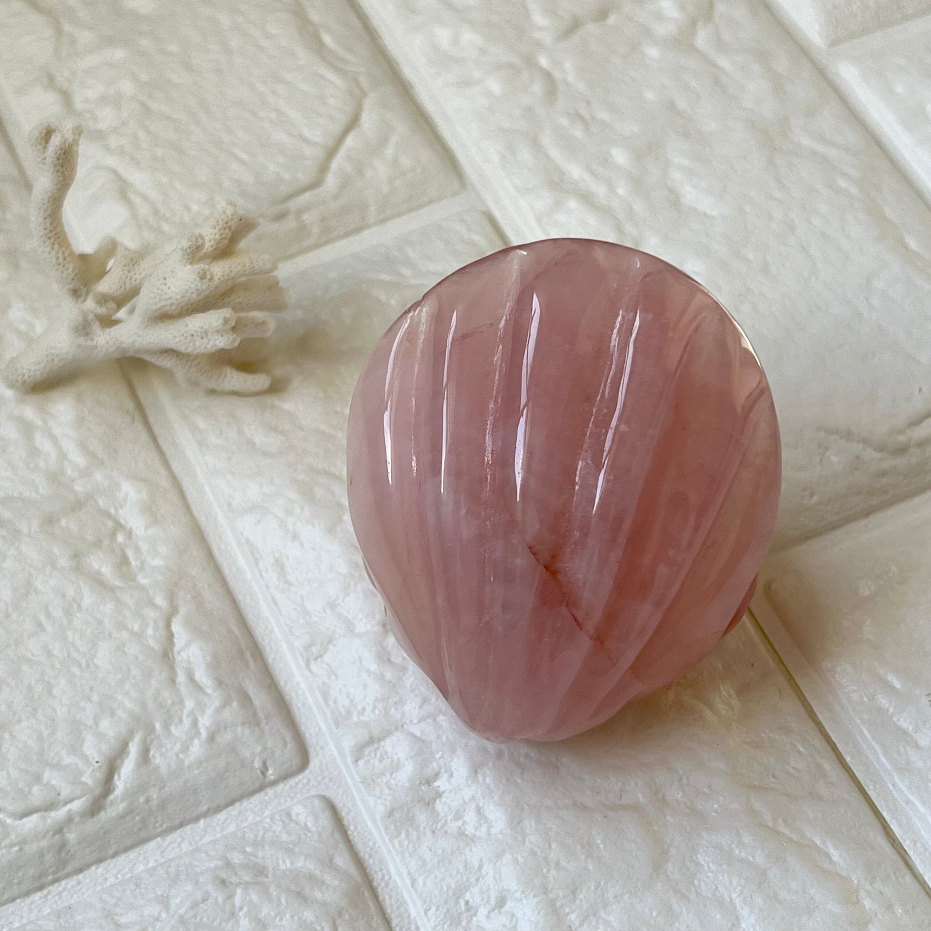 ローズクォーツシェル＊貝殻＊天然石カービング0801＊天然石インテリア