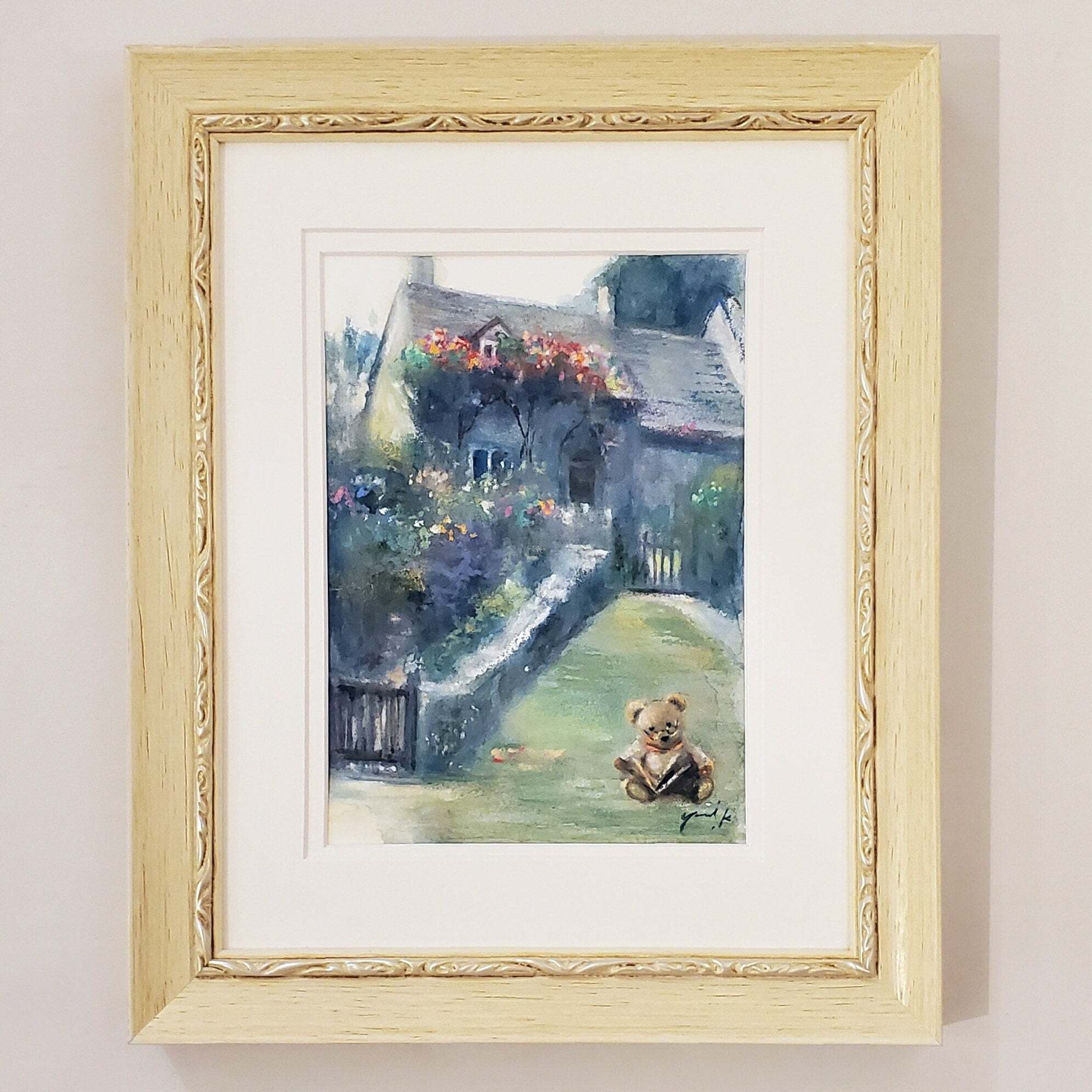 絵画 ｢クマのリーディングタイム｣ 18×13cm Yumi Kohnoura 神之浦由美