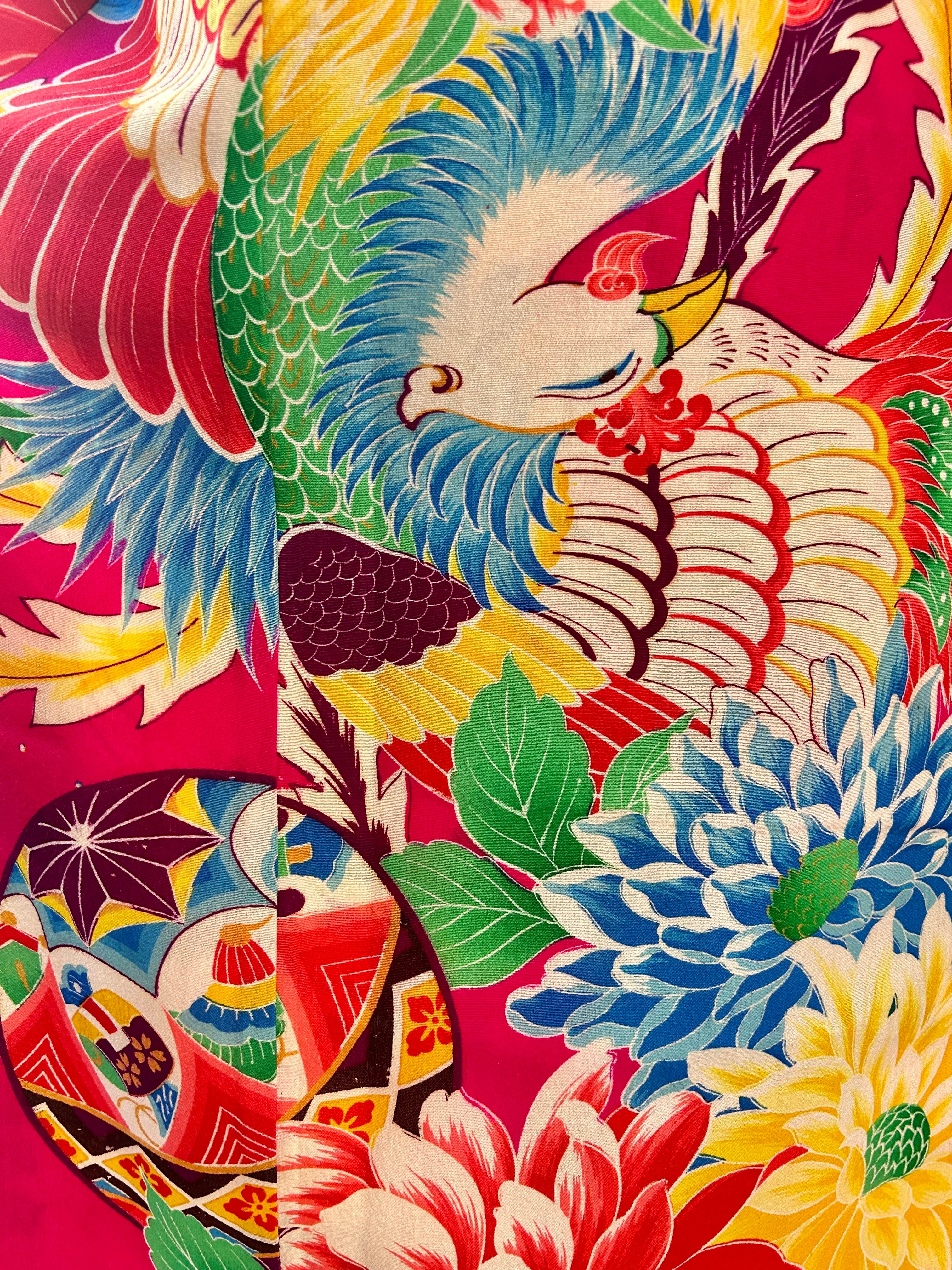 華と鳳凰＊7歳 七五三 ピンク 水色 鞠 鳥 ダリア 牡丹 菊 アンティーク