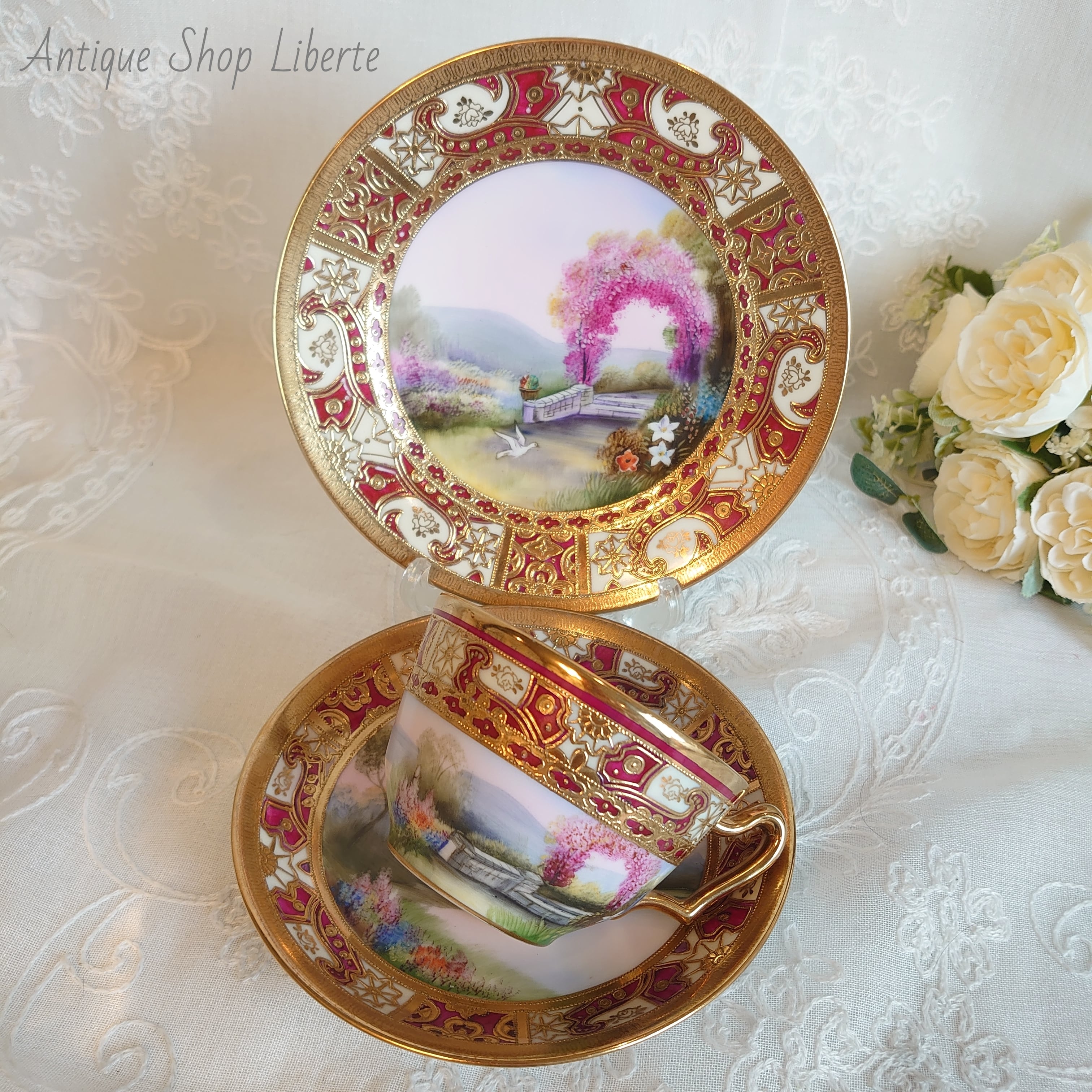 オールドノリタケ カップ&ソーサー ケーキプレート トリオ フラワー