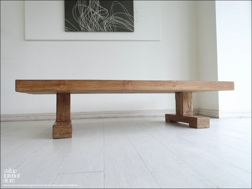 オールドチーク総無垢材 座敷机N 角脚 座卓 リビングテーブル センター