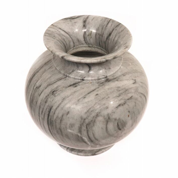 大理石 丸型花瓶 台座付き 白 灰色 マーブル模様 壺 花器 花台 投入