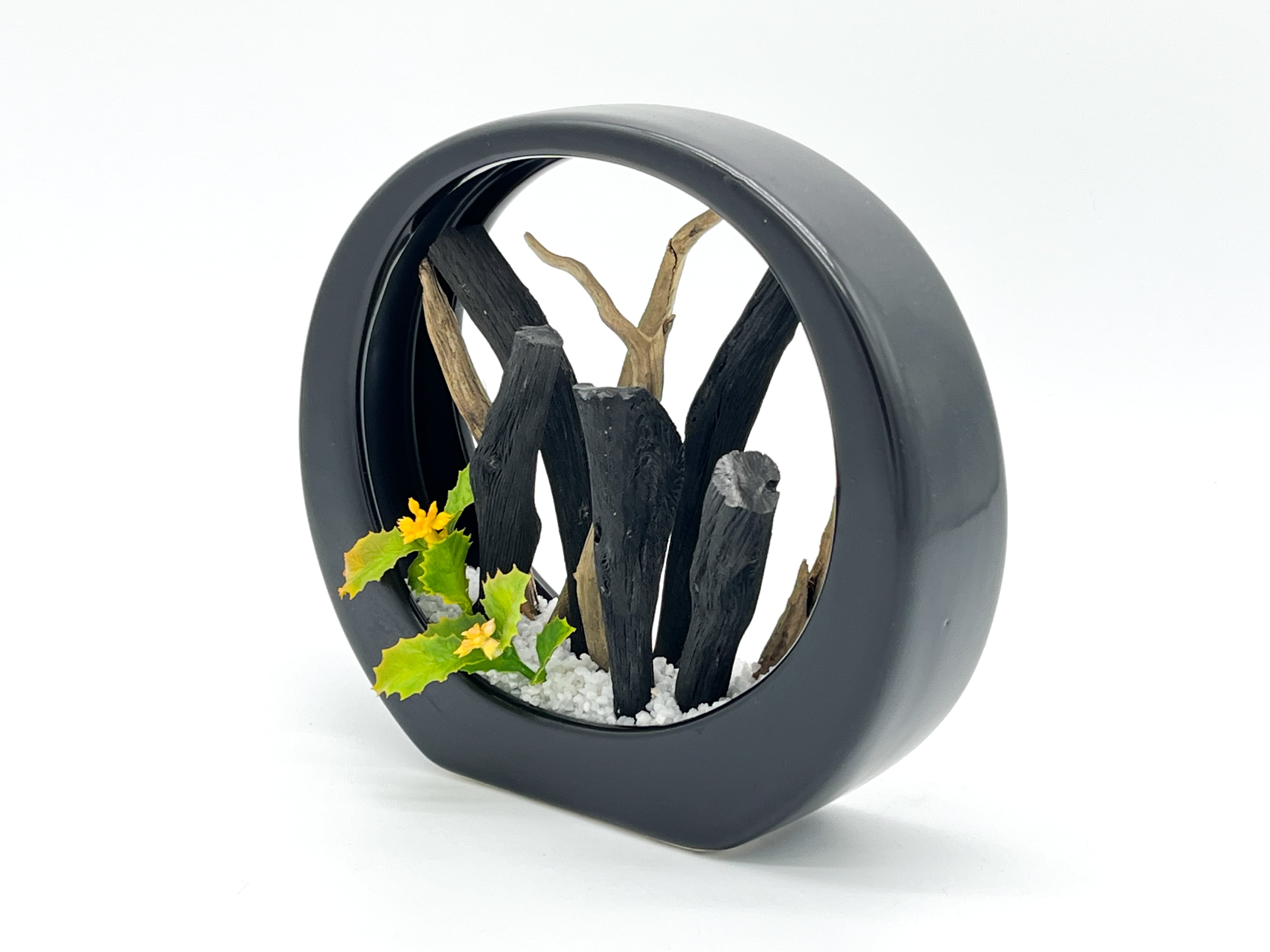 紀州備長炭 インテリア 『円月炭』黒 置物 19cm オブジェ 消臭 調湿