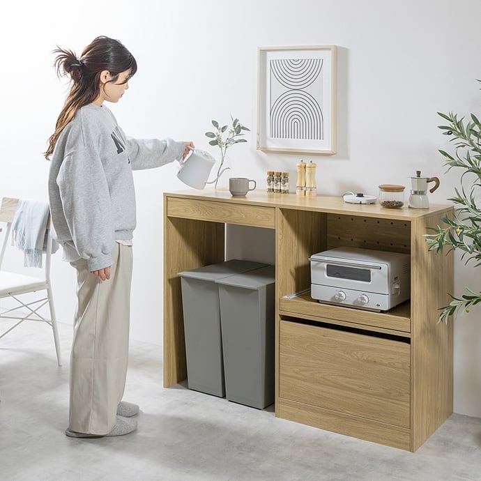 幅120cm ゴミ箱上 レンジラック コンセント付き スライド収納 | FIGARO