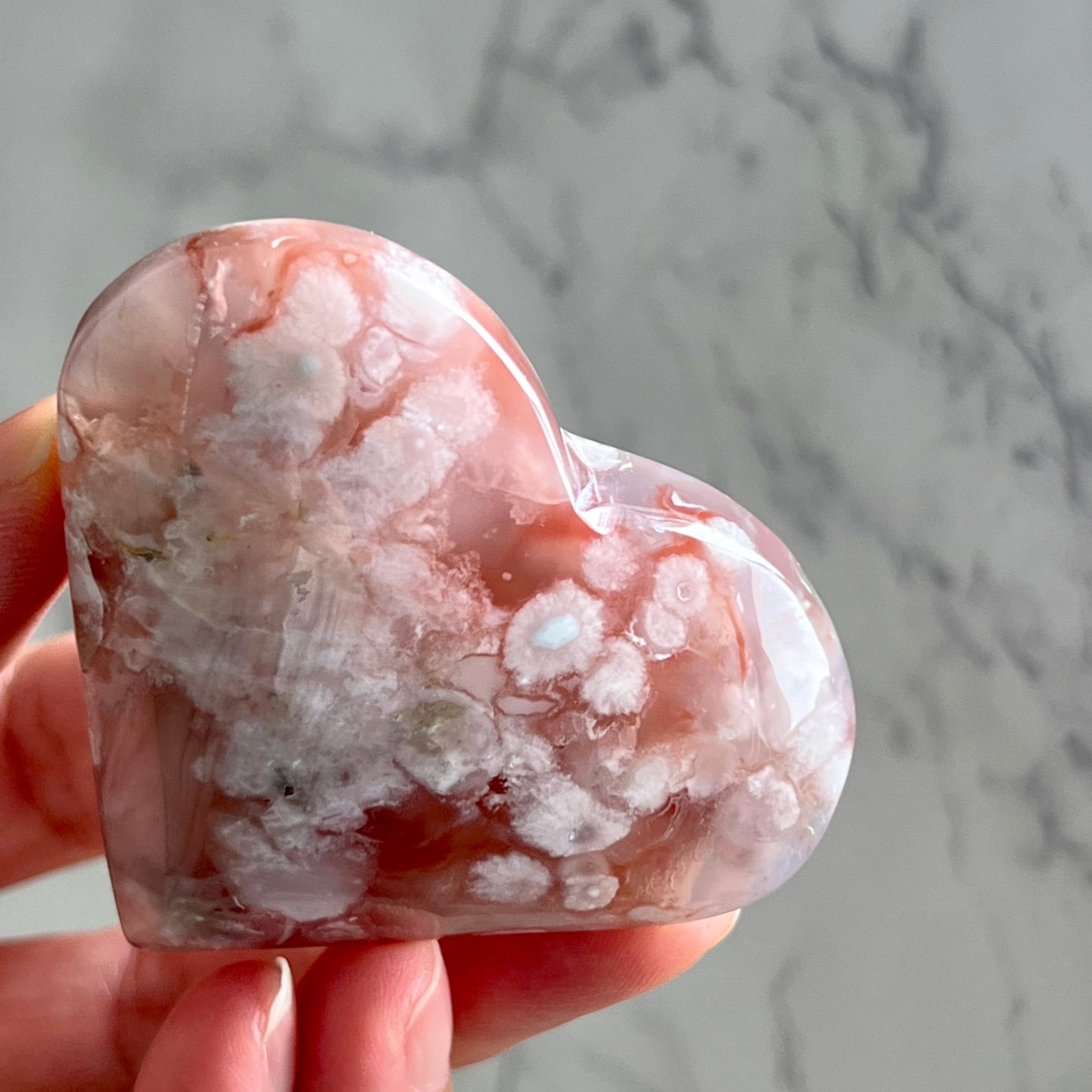 フラワーアゲート ハート3＊桜瑪瑙＊天然石インテリア＊パワーストーン