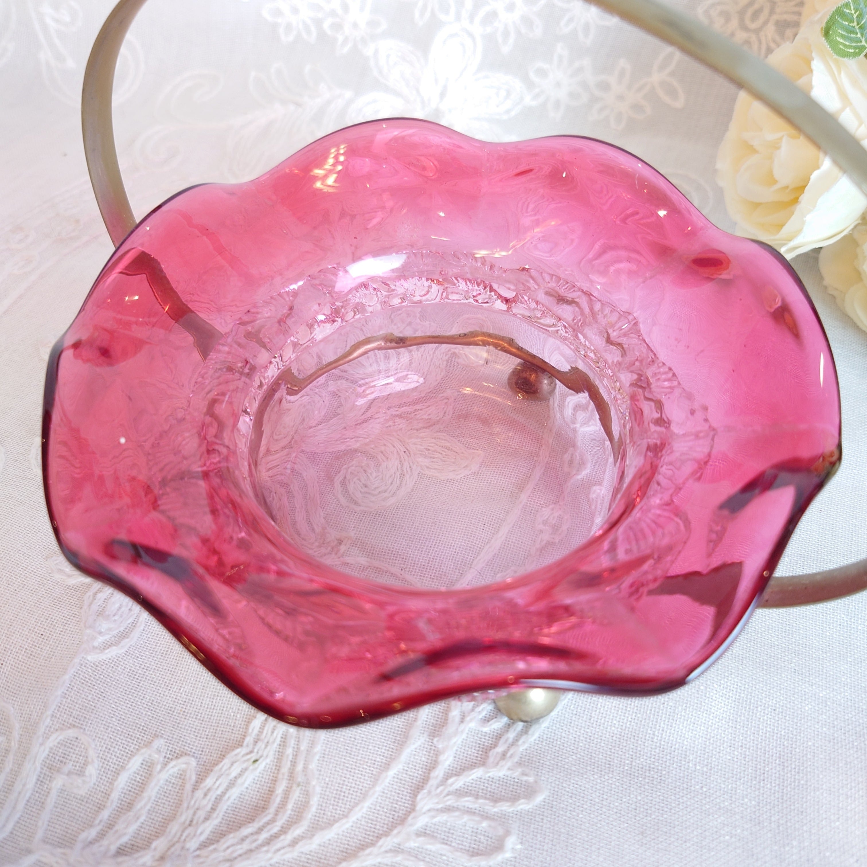 シルバースタンド付ジャムデッシュ アンティーク フリルガラス