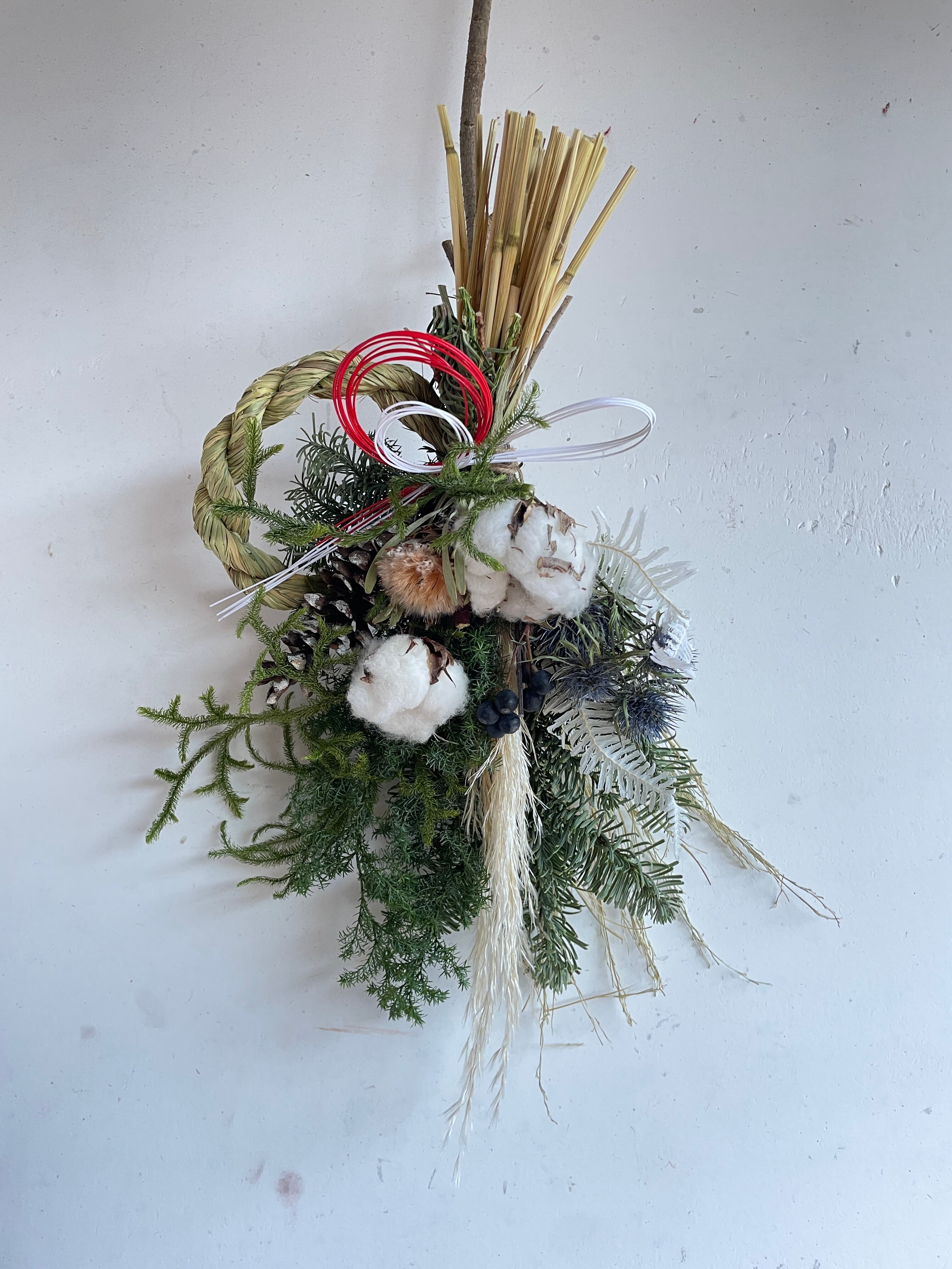 68.長野より自家栽培ドライフラワー含む しめ縄 正月飾り 松飾り
