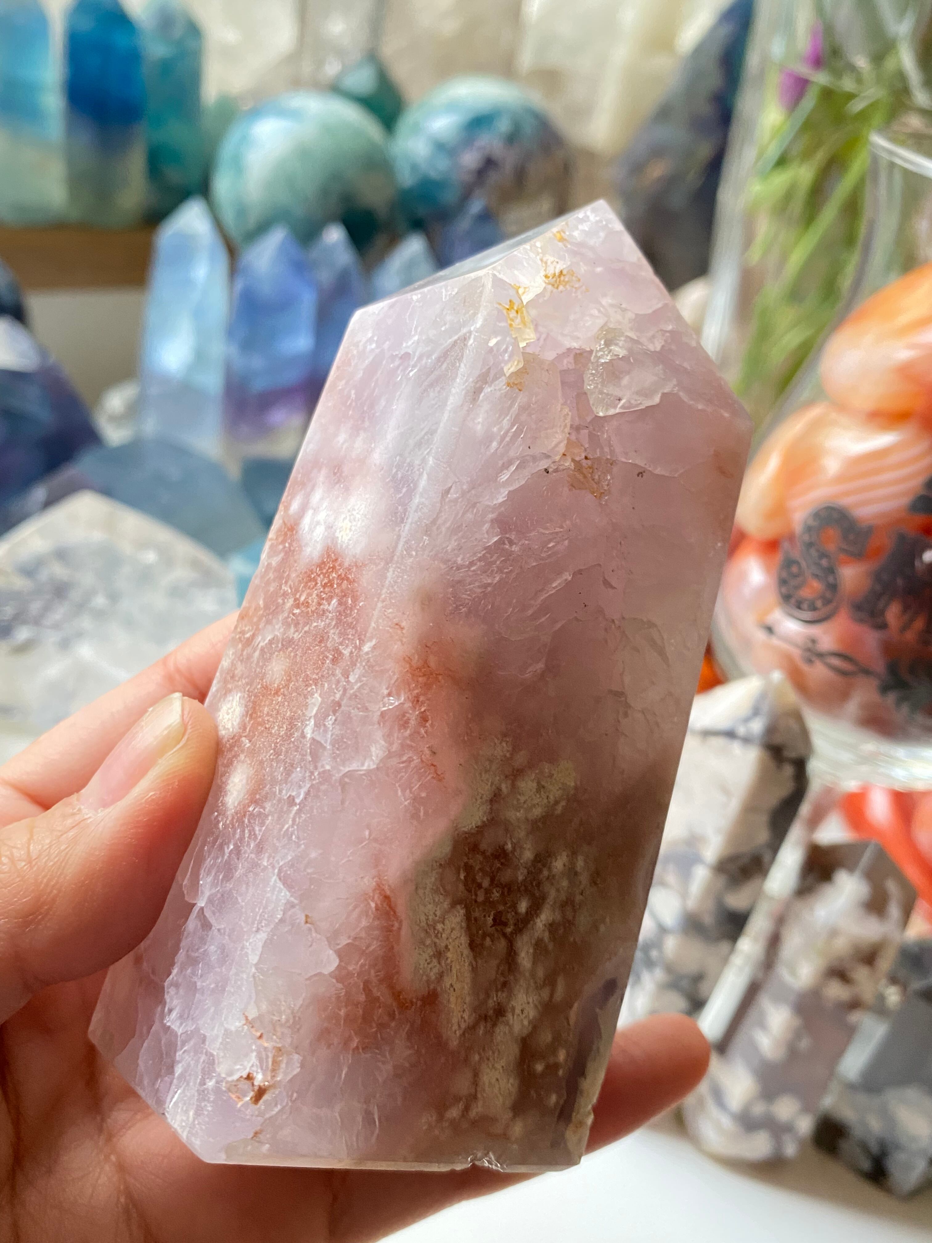 ☆大特価【 ピンクアメジスト フラワーアゲート スフィア 台座付き