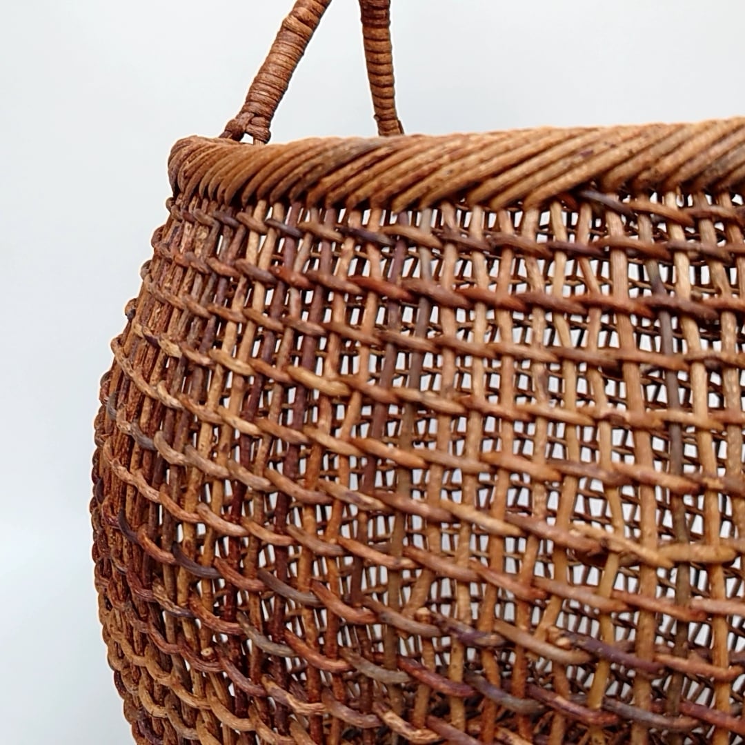 中川原信一作 あけび手つき丸かご こだし編み あけび籠 かごバッグ