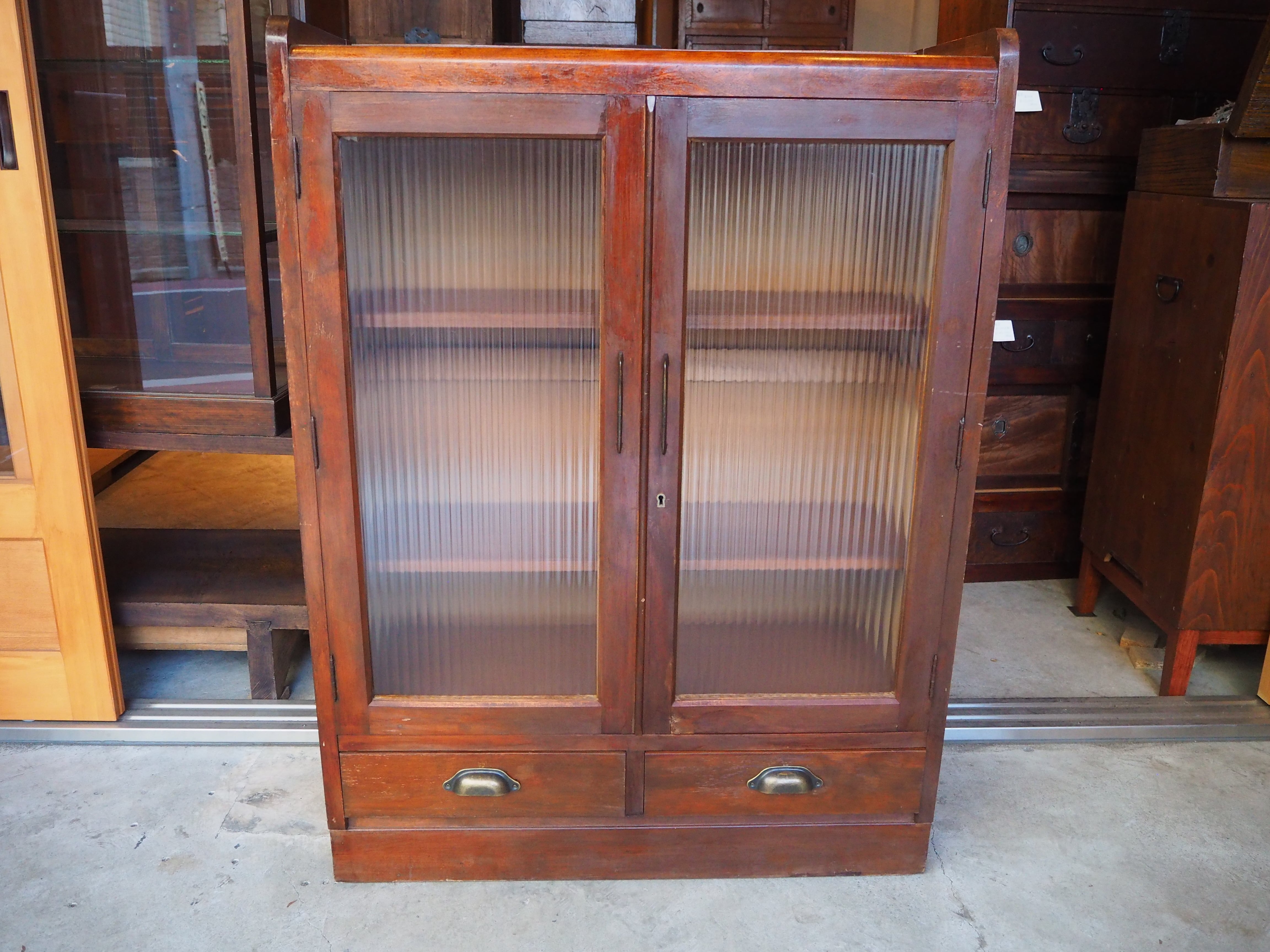 ガラス戸棚/食器棚/本棚/モールガラス/No.0025 | 古家具・民芸品販売