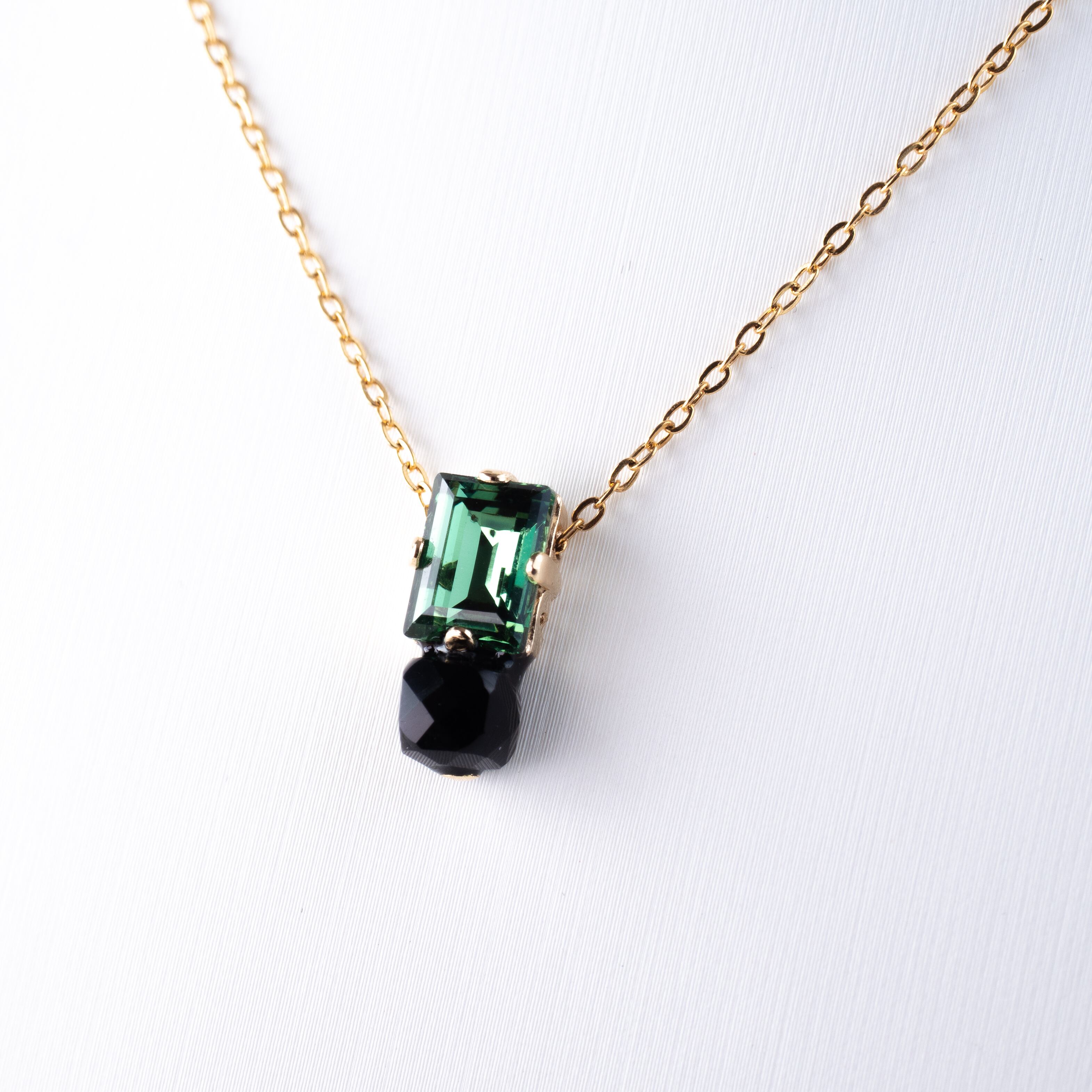 モスグリーン×ブラックオニキス ネックレス サージカルステンレス製