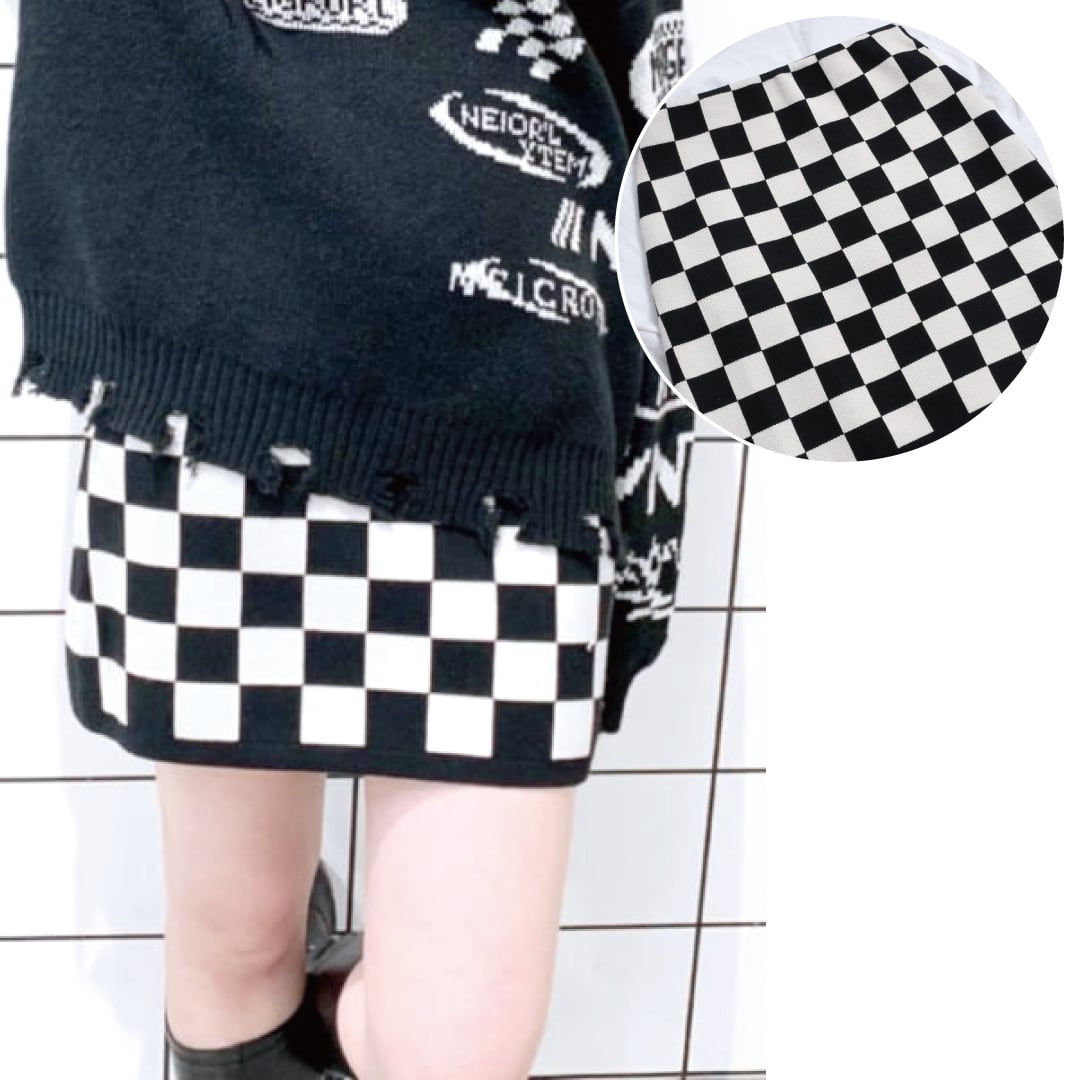 50%OFF】チェッカーフラッグ ニットミニスカート | VOLCAN&APHRODITE