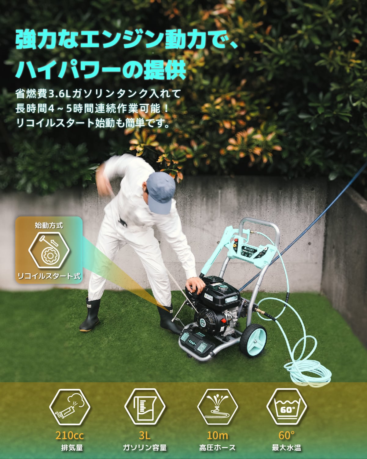 Kareyou（カレヨー）高圧洗浄機エンジン式 エンジ 付き高圧洗浄機