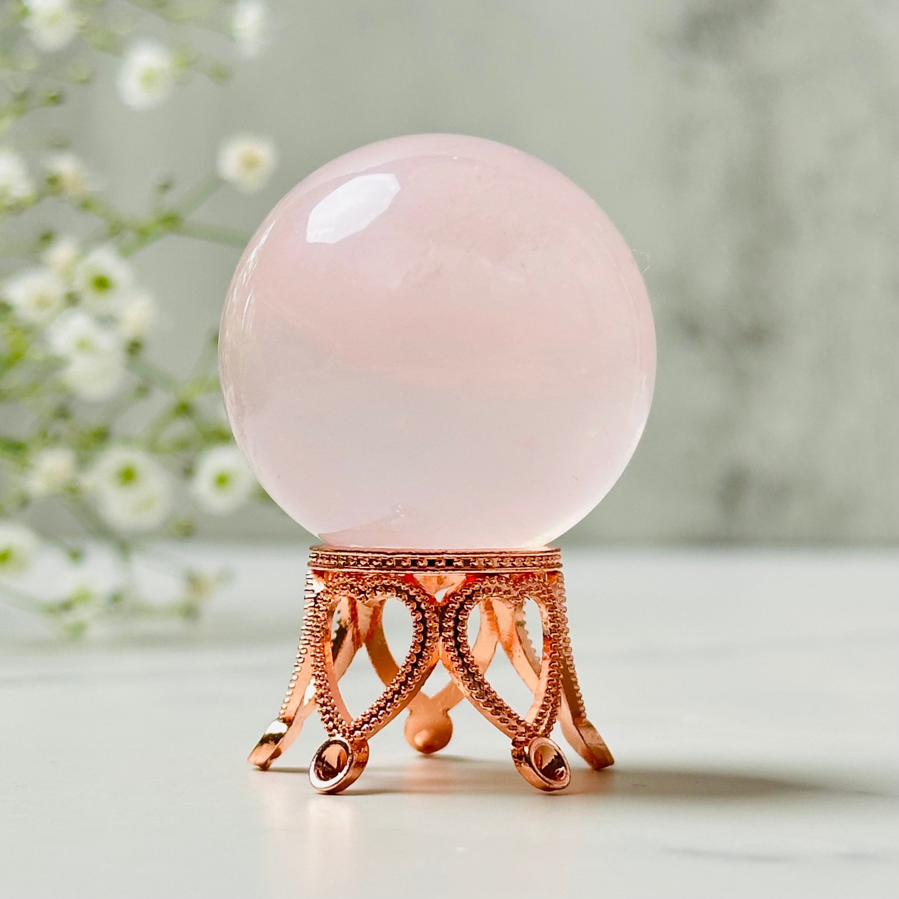 透明感あふれる天然石｜スターローズクォーツスフィアΦ34mm