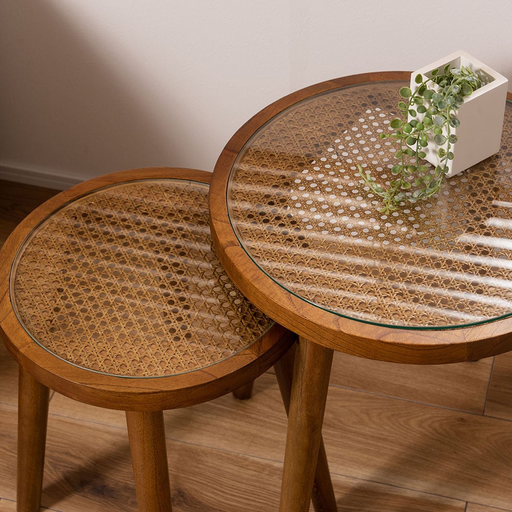 ラタン ラウンド ガラス テーブル M | FIGARO