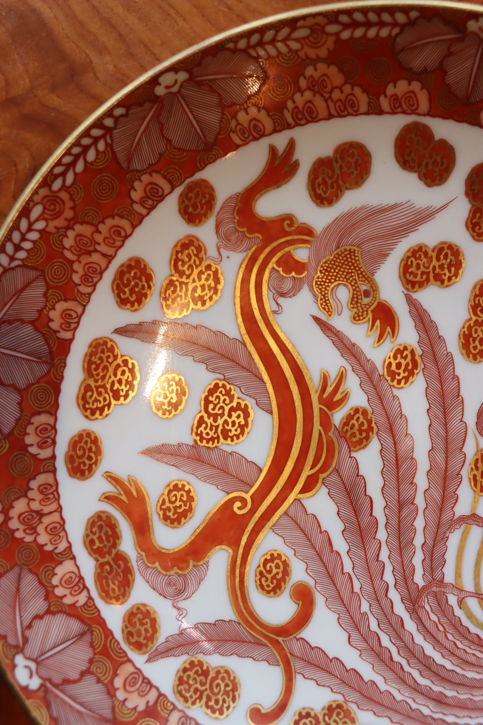 九谷焼 朝日製 赤絵 龍に鳳凰 中皿 九寸 | (有)新原美術