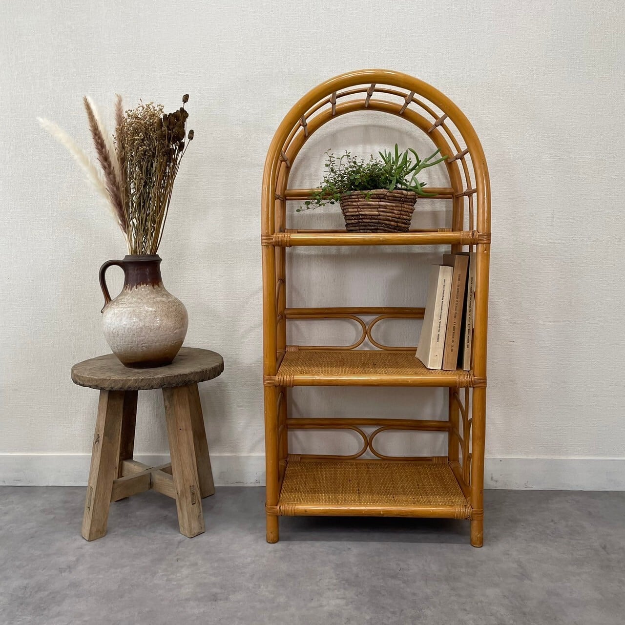 ラタンシェルフ ラック 2段 ヴィンテージ ラタン 籐家具 収納ラック