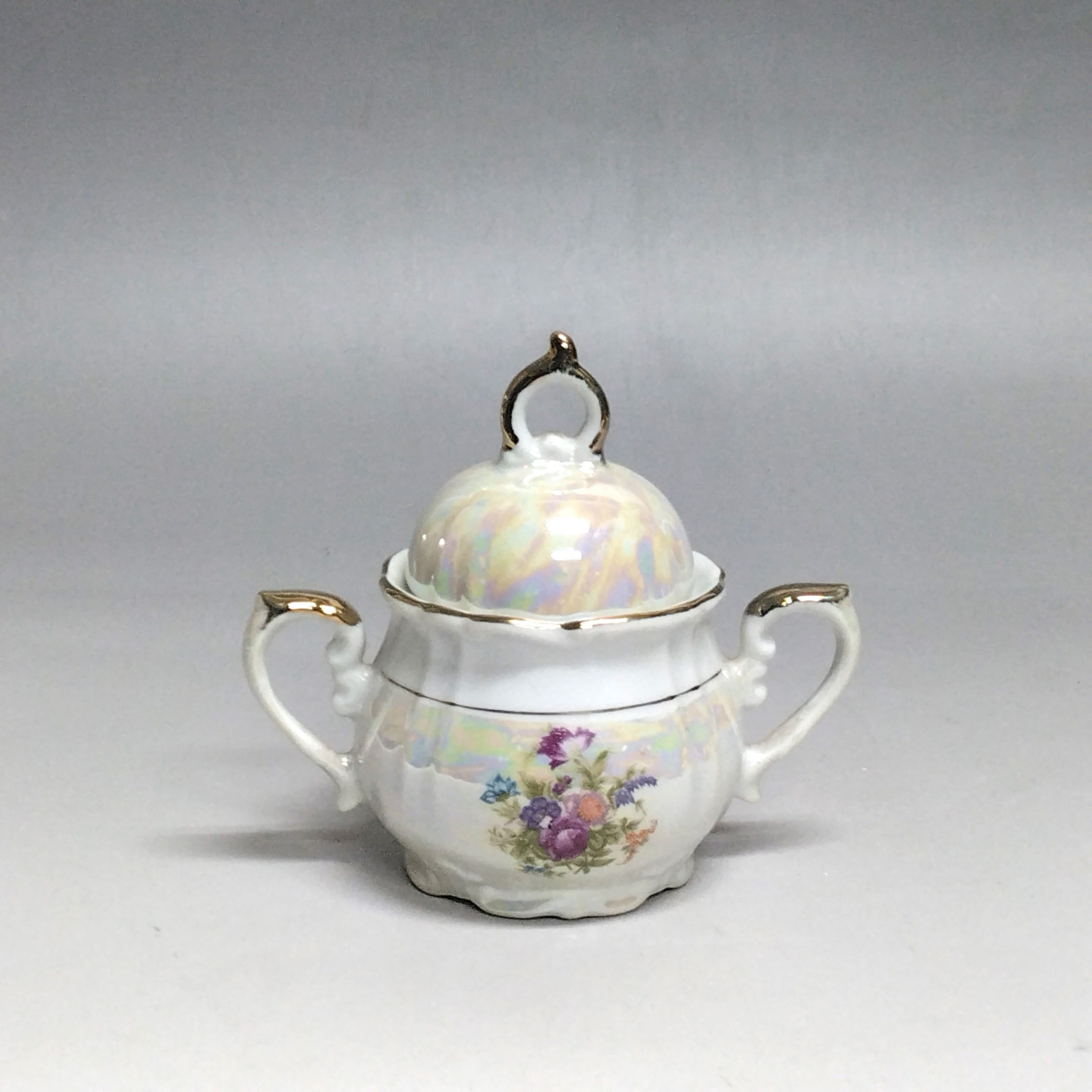 昭和レトロ ラスター彩のかわいい金彩花文 シュガーポット 1客 昭和40