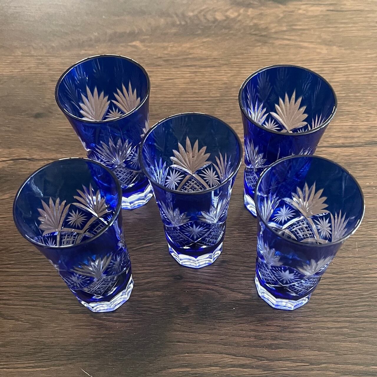 切子グラス 5客 色被せガラス 青 no109 | 古美術 希 のぞみ 美術