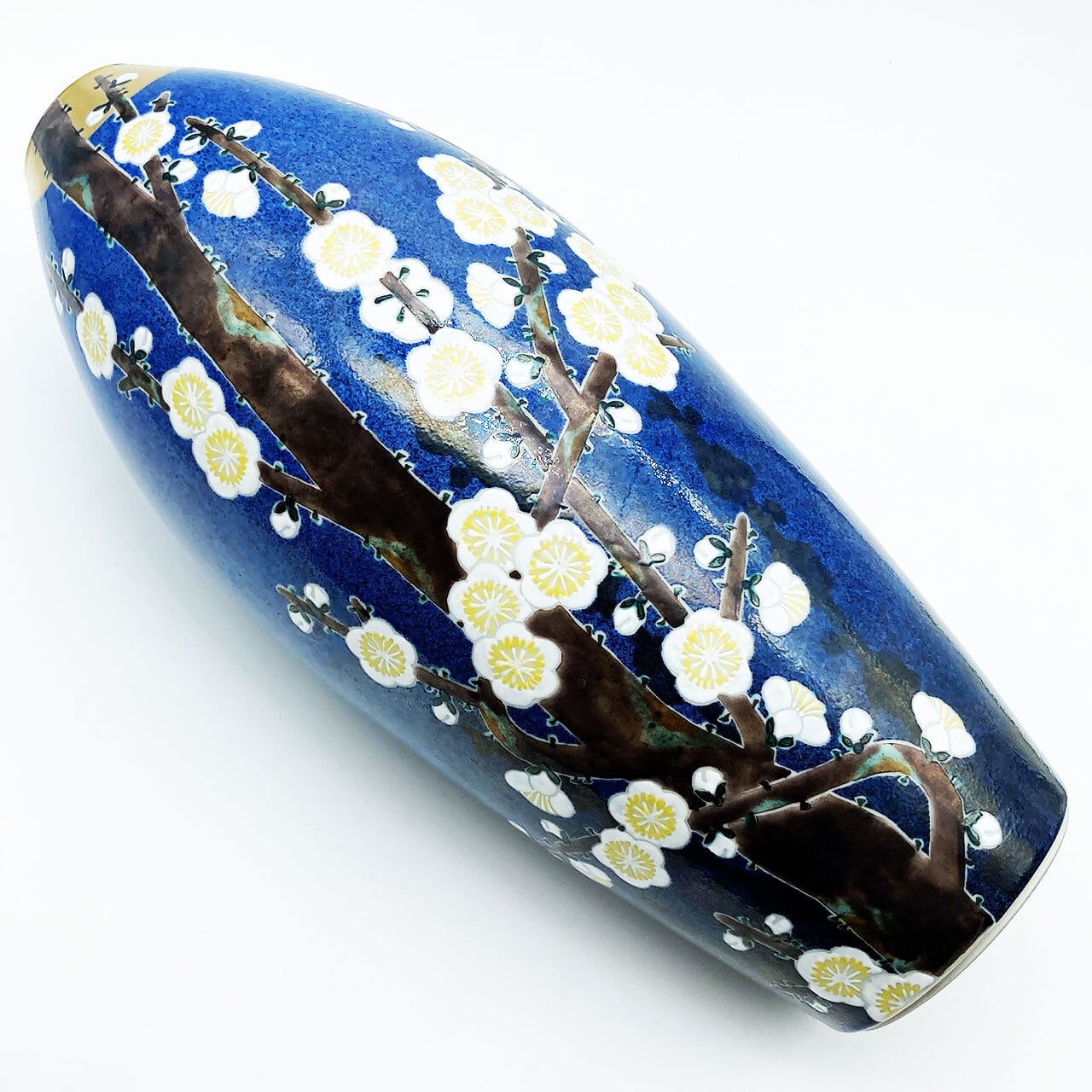 九谷焼 武腰一憲 庄三洞 梅花図 色絵 花生 花瓶 共箱 作家 31.0cm