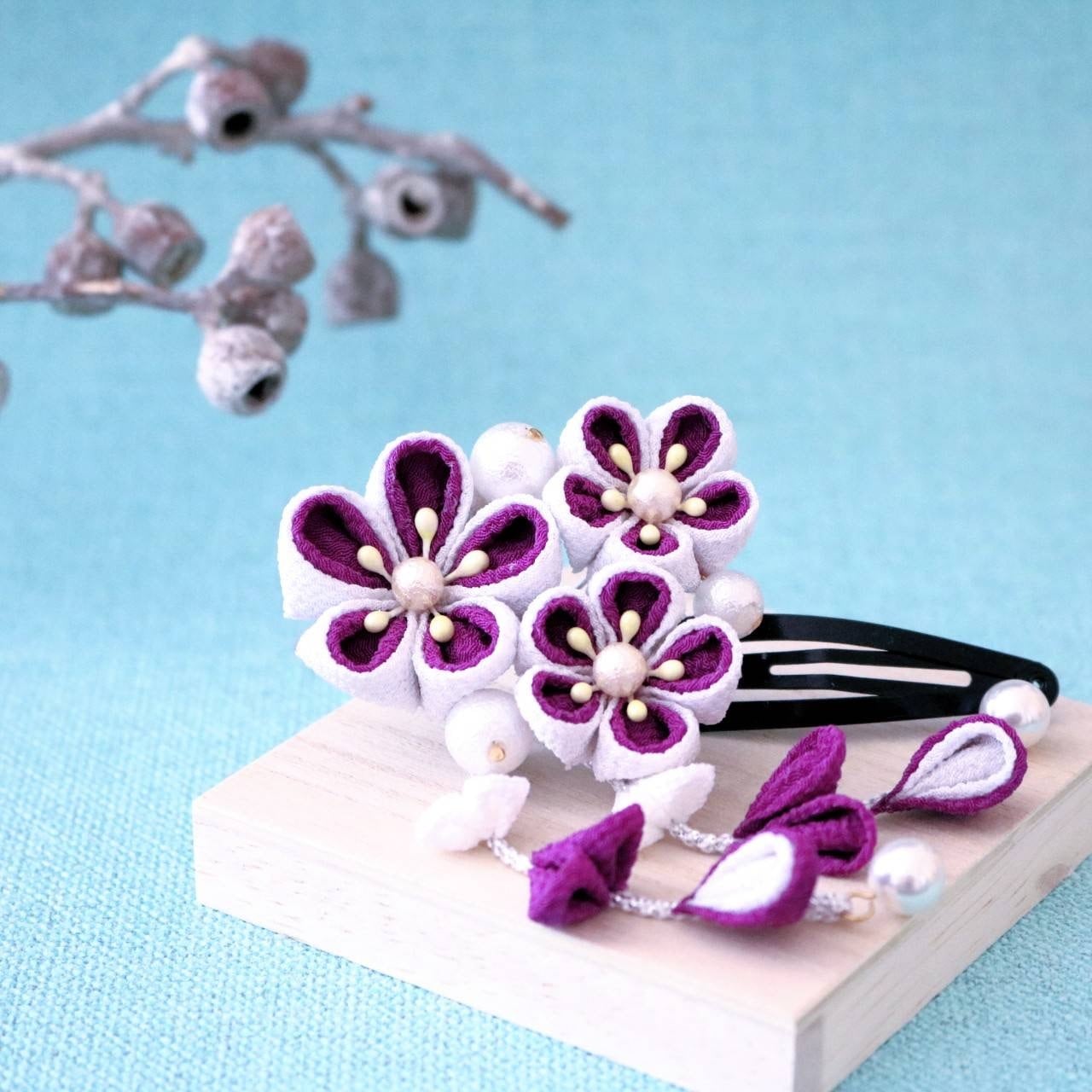 紫】七五三髪飾り•パッチン留め＊つまみ細工 | 四季saiku＊和モダンな