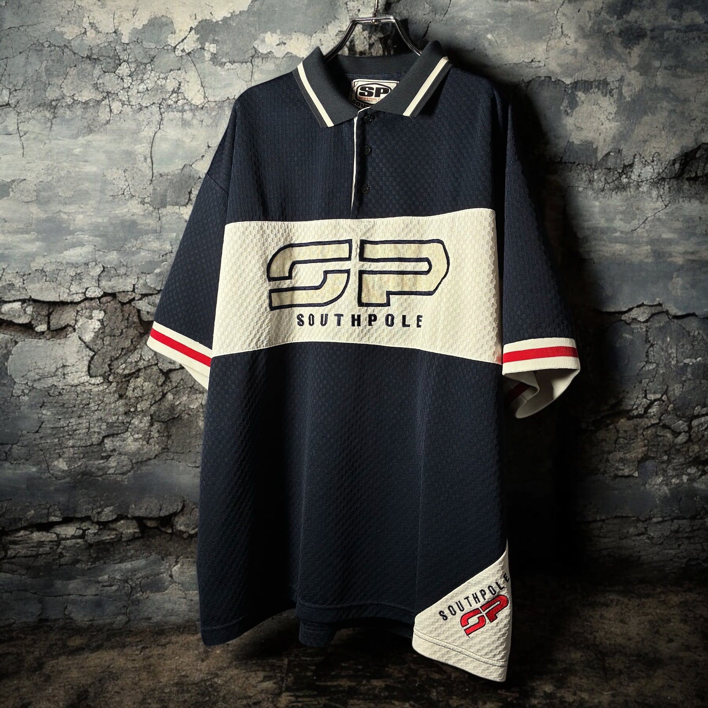 SOUTH POLE 半袖ゲームシャツ オーバーサイズ 白 ネイビー XL サウス