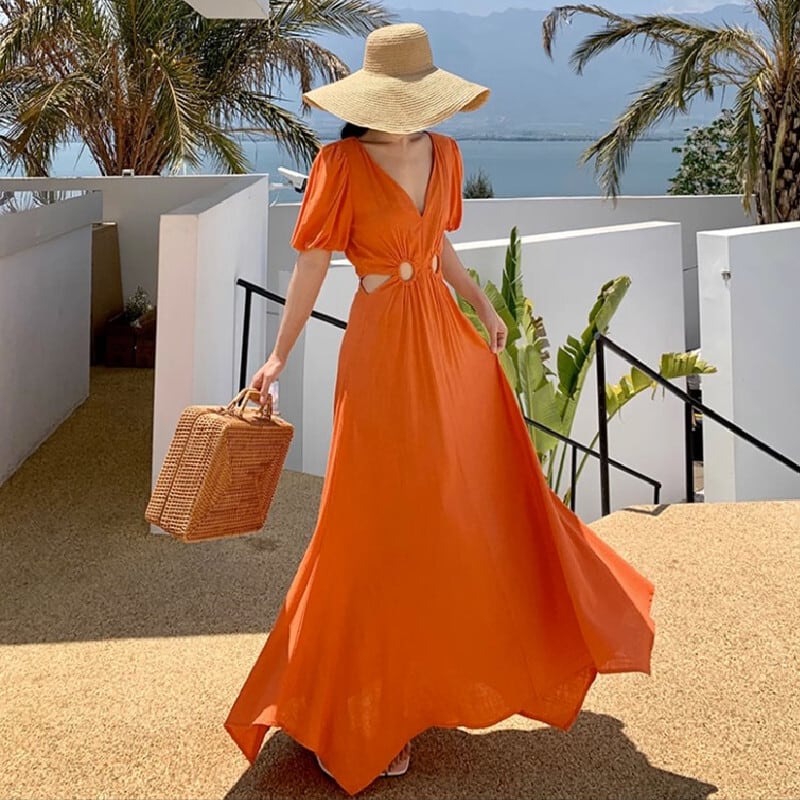 SummerVacationシリーズ】ロングワンピース ビーチ デザイン感