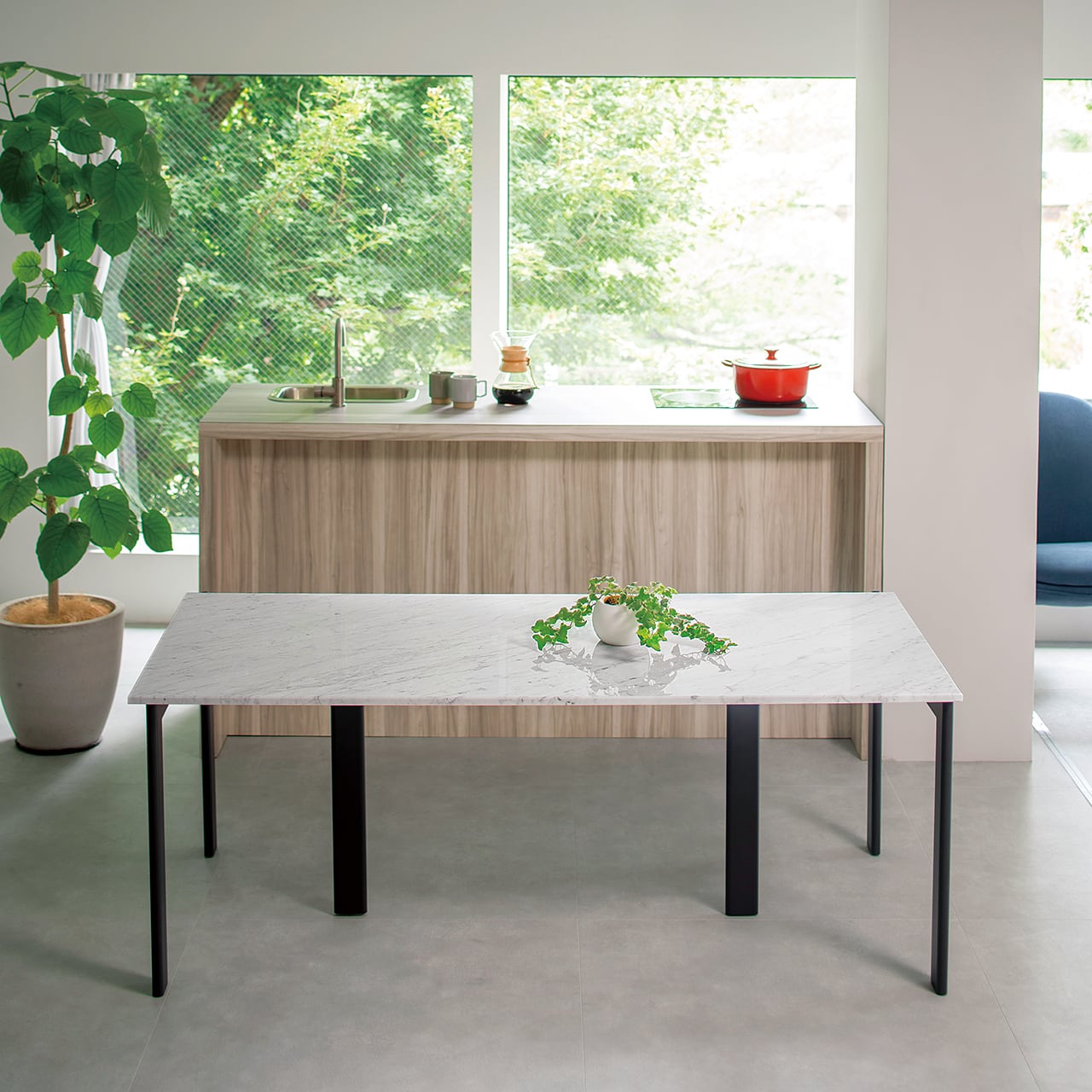 ダイニングテーブル｜天然大理石天板 白ビアンコカラーラ 幅1800mm