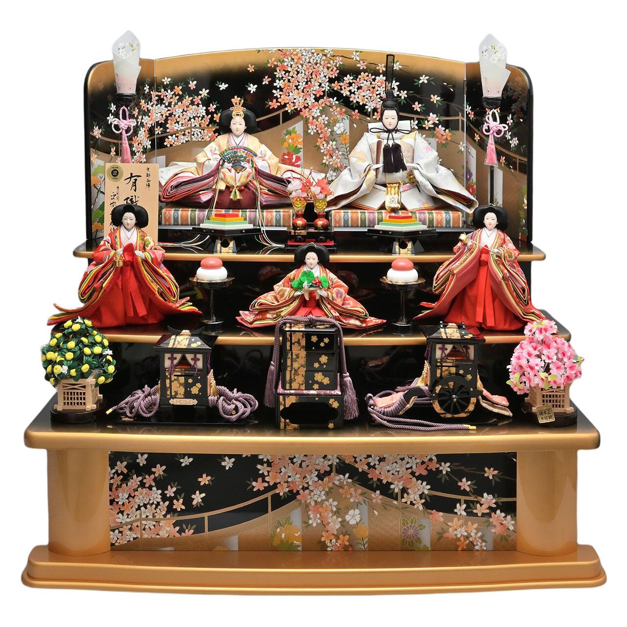 京都栄暁作】 雛人形 「黒塗G陣幕」 三段飾り 名前旗 プレゼント 23na