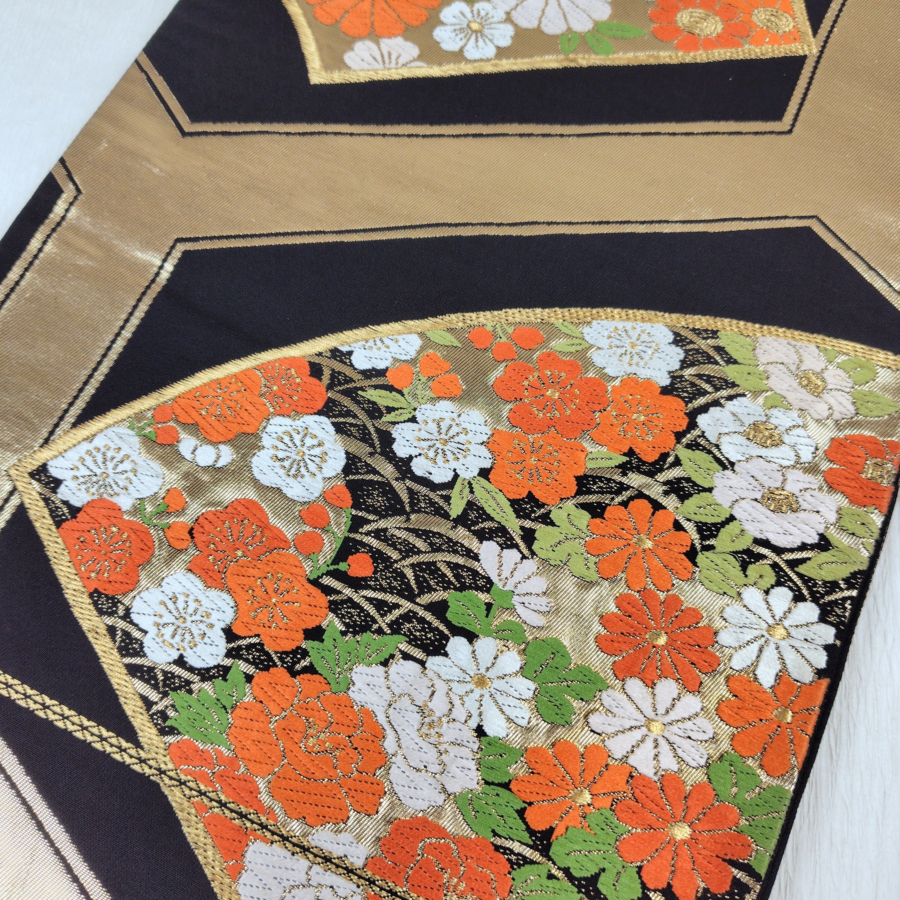 アンティーク 黒地 袋帯 まとめ売り 7枚 金糸 銀糸 花菱 亀甲 日本刺繍