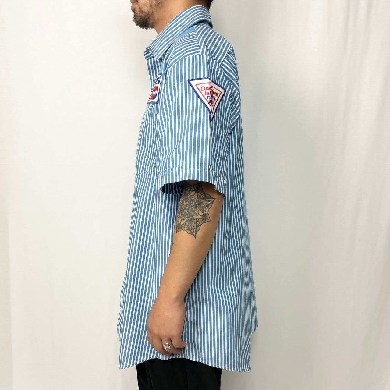 USA製 PEPSI ペプシコーラ 企業ロゴ ワッペン ストライプ 半袖ワーク