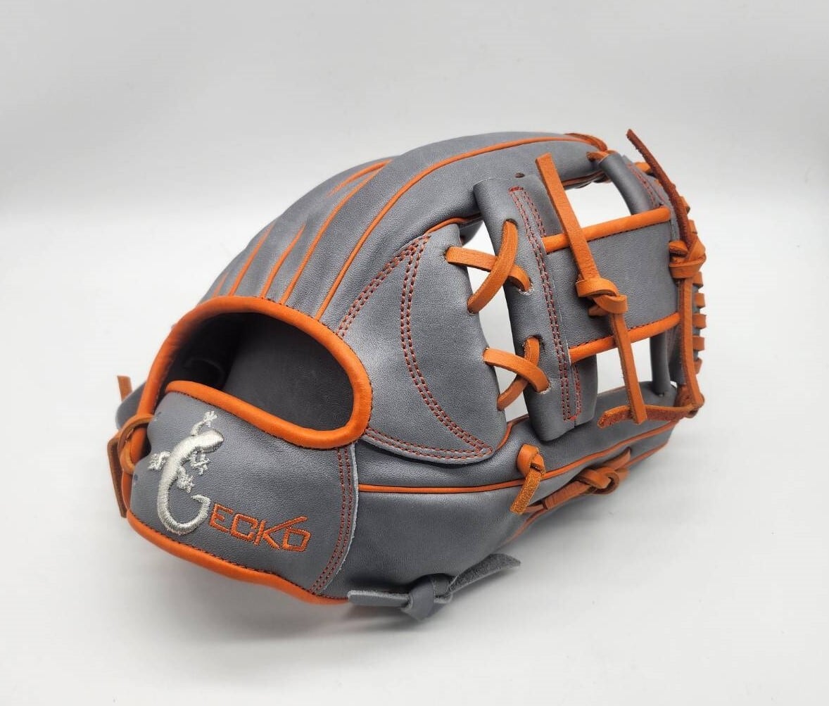 現品限り GECKO グレー×オレンジ 内野手用 11.5インチ 平裏グレー
