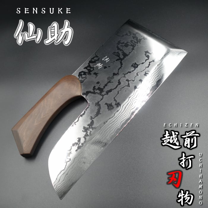 仙助 麺切り包丁 蕎麦包丁 ダマスカス 鏡面仕上げ 安来鋼青紙二号