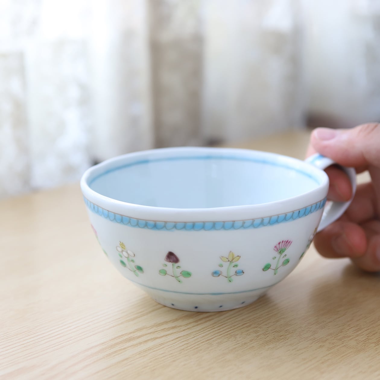 うつわ藍水 ｜ カフェボール 花暦（水色） ｜ 波佐見焼 | にっこう生活