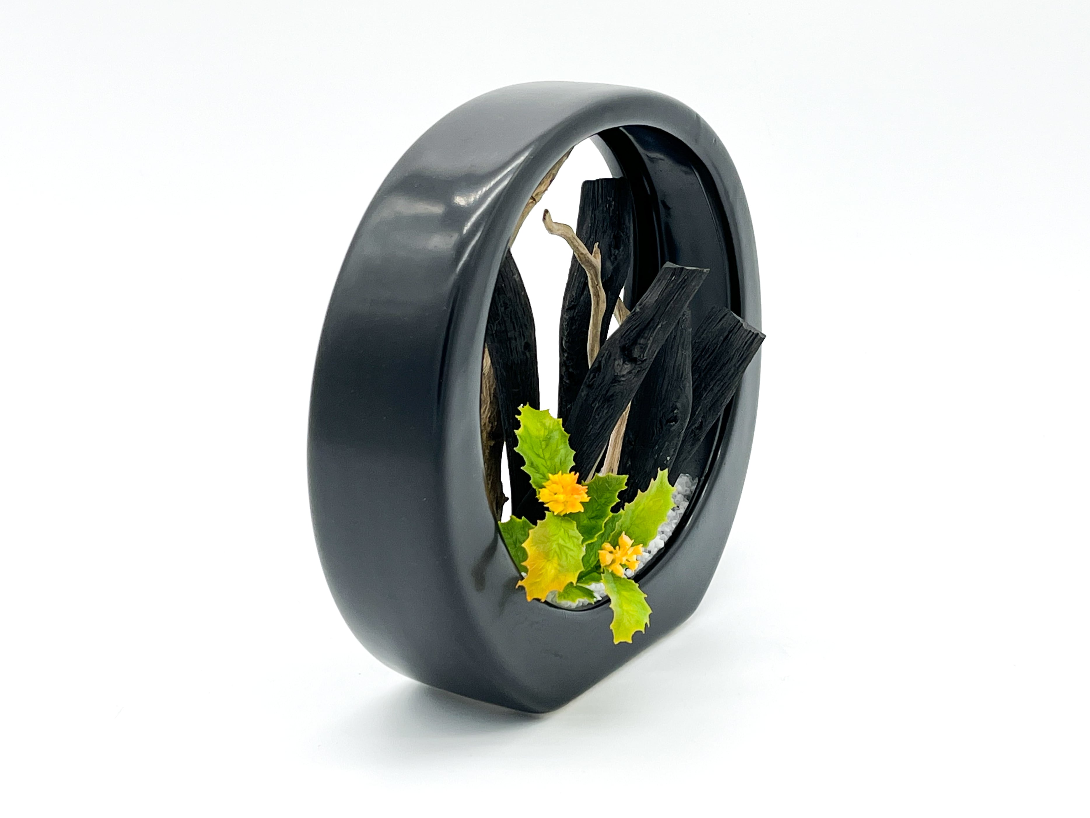 紀州備長炭 インテリア 『円月炭』黒 置物 19cm オブジェ 消臭 調湿