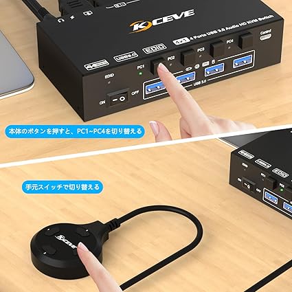 KCEVE HDMI 2.1 KVMスイッチ PC切替器 4入力1出力 EDID機能 8K@60Hz/4K