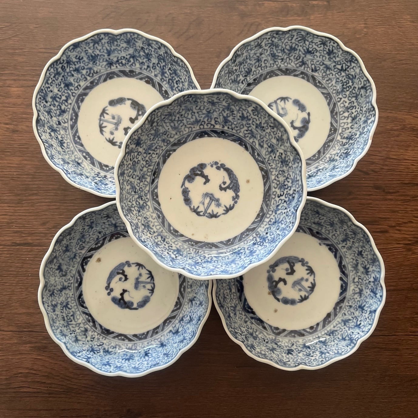 伊万里染付微塵花唐草紋様成化年製なます皿 5枚組 | 古美術 希 のぞみ