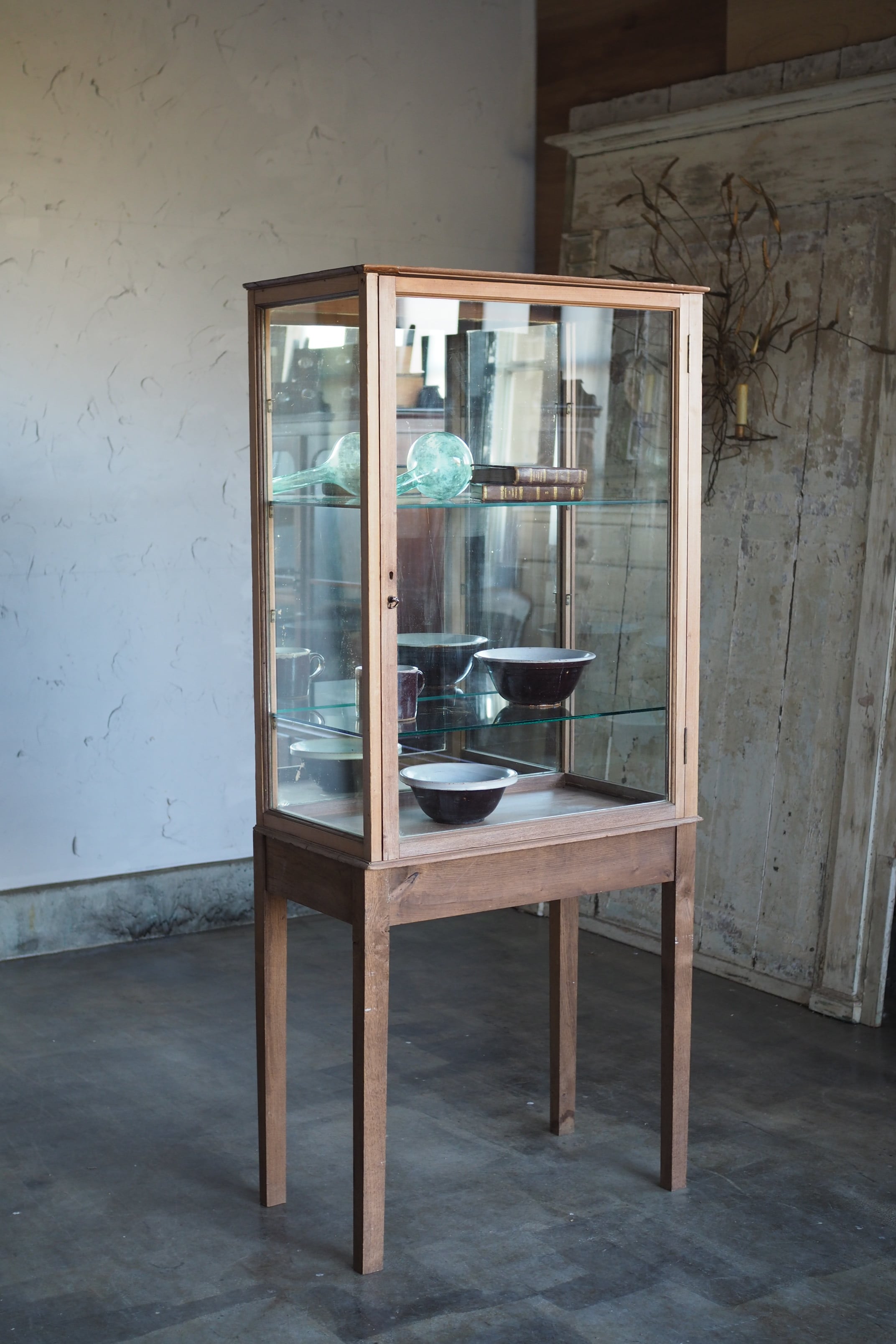 チェリー材ショーケース-vintage glass show case | アンティーク