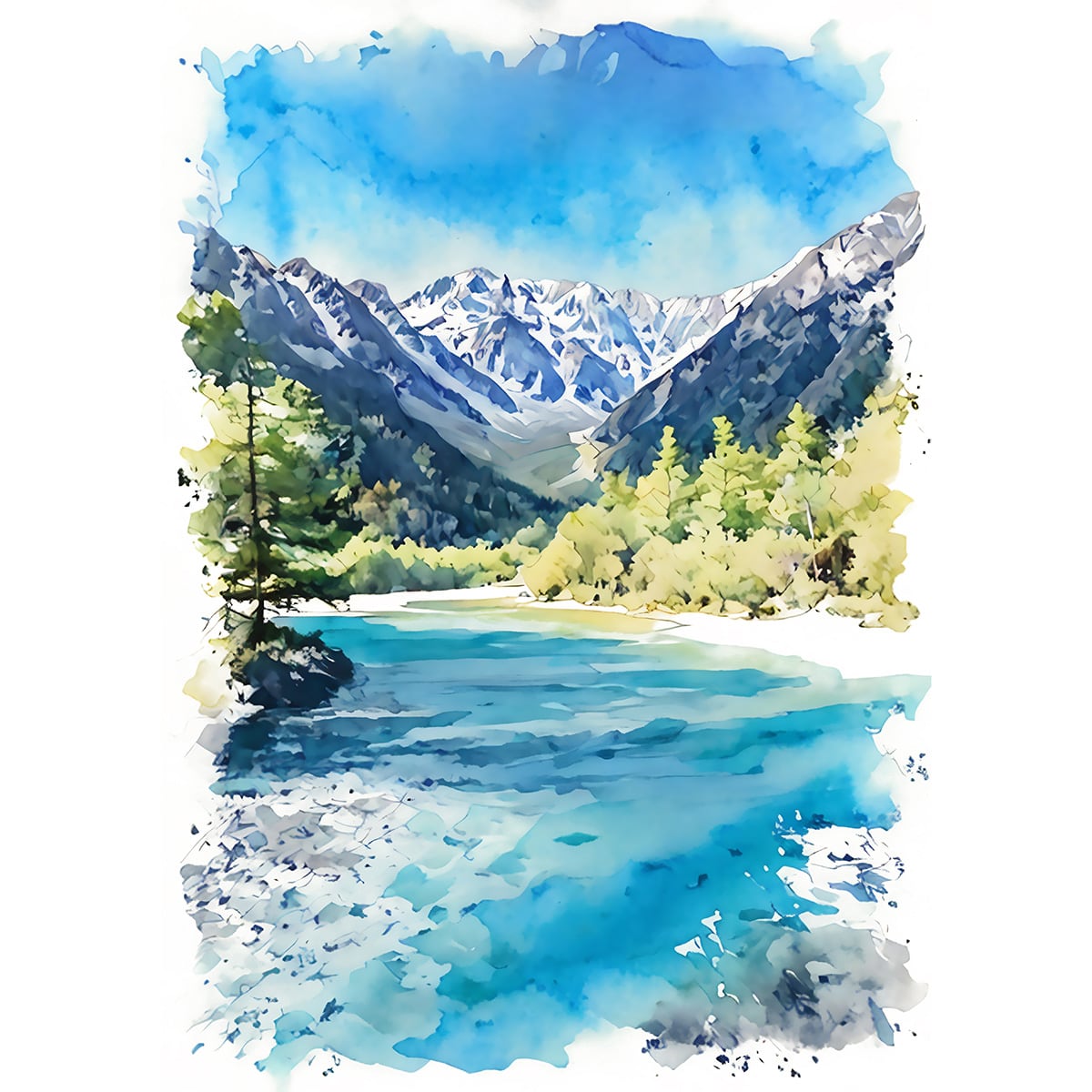 絵画(風景画) 日本 長野県上高地 インテリアアート額付き 水彩画・油絵