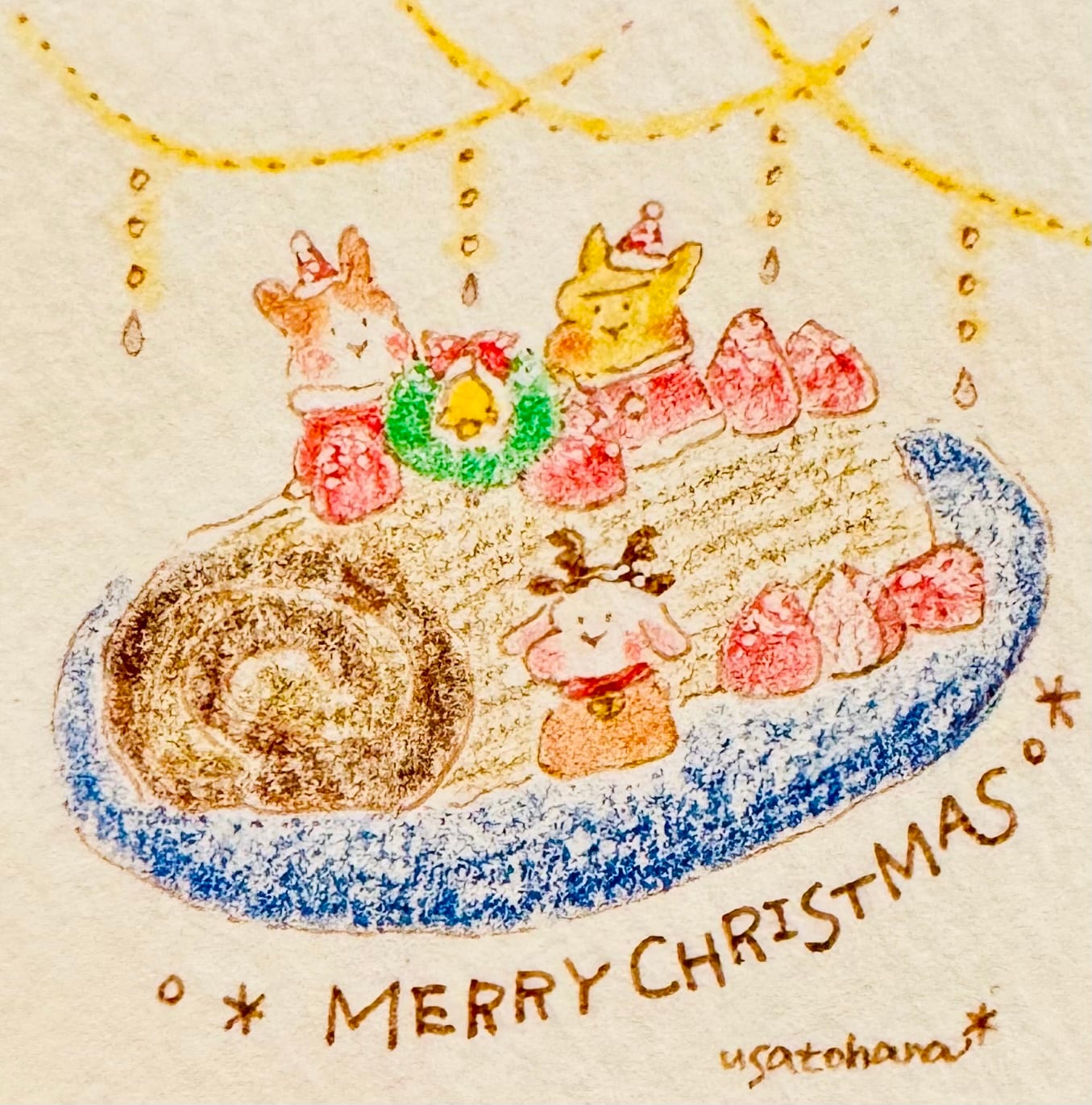 うさぎのむう】ブッシュドノエル2024(原画) 手描きイラスト 絵 雑貨